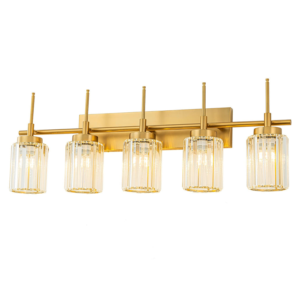 Applique da parete moderna dimmerabile in oro Glam Cylinder, lampada da toeletta in cristallo per bagno