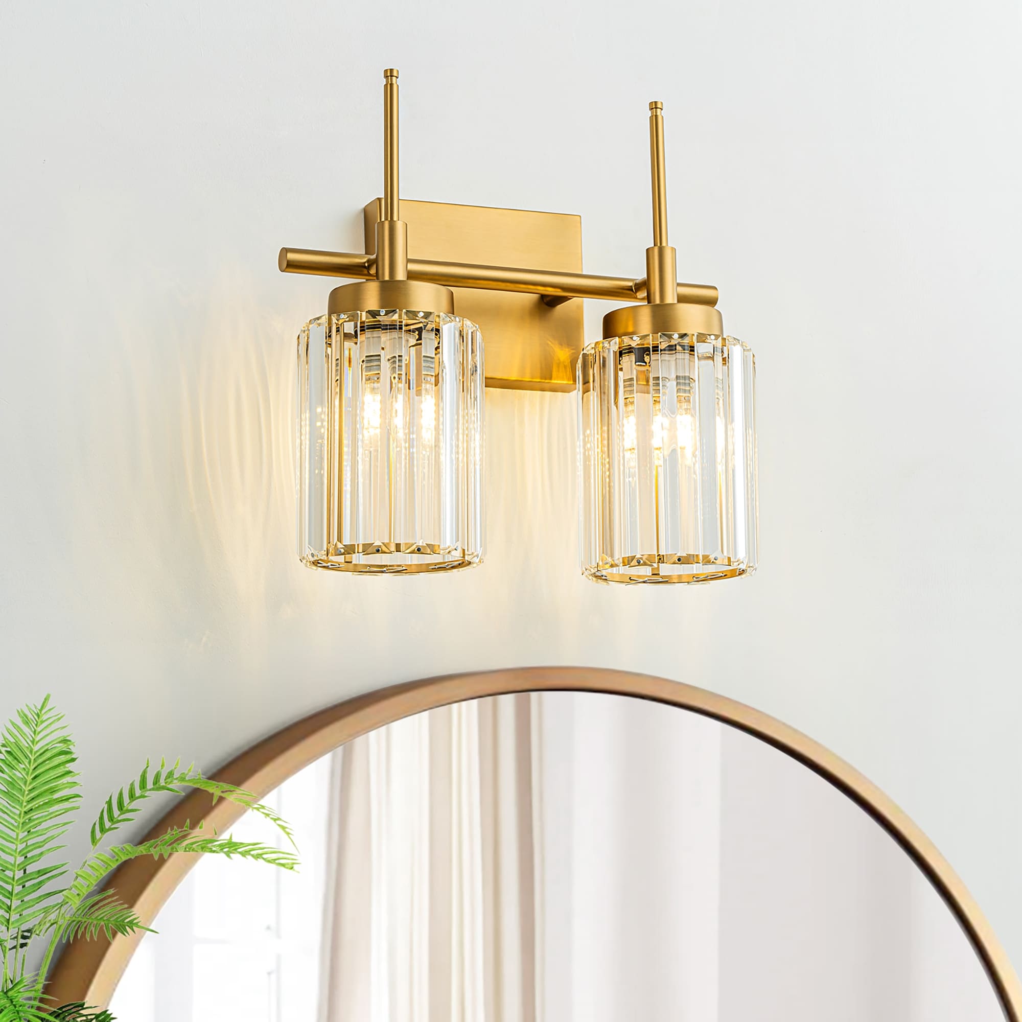 Applique da parete moderna dimmerabile in oro Glam Cylinder, lampada da toeletta in cristallo per bagno