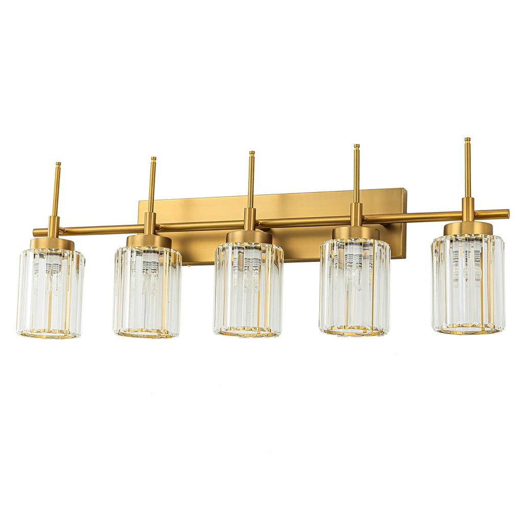 Applique da parete moderna dimmerabile in oro Glam Cylinder, lampada da toeletta in cristallo per bagno