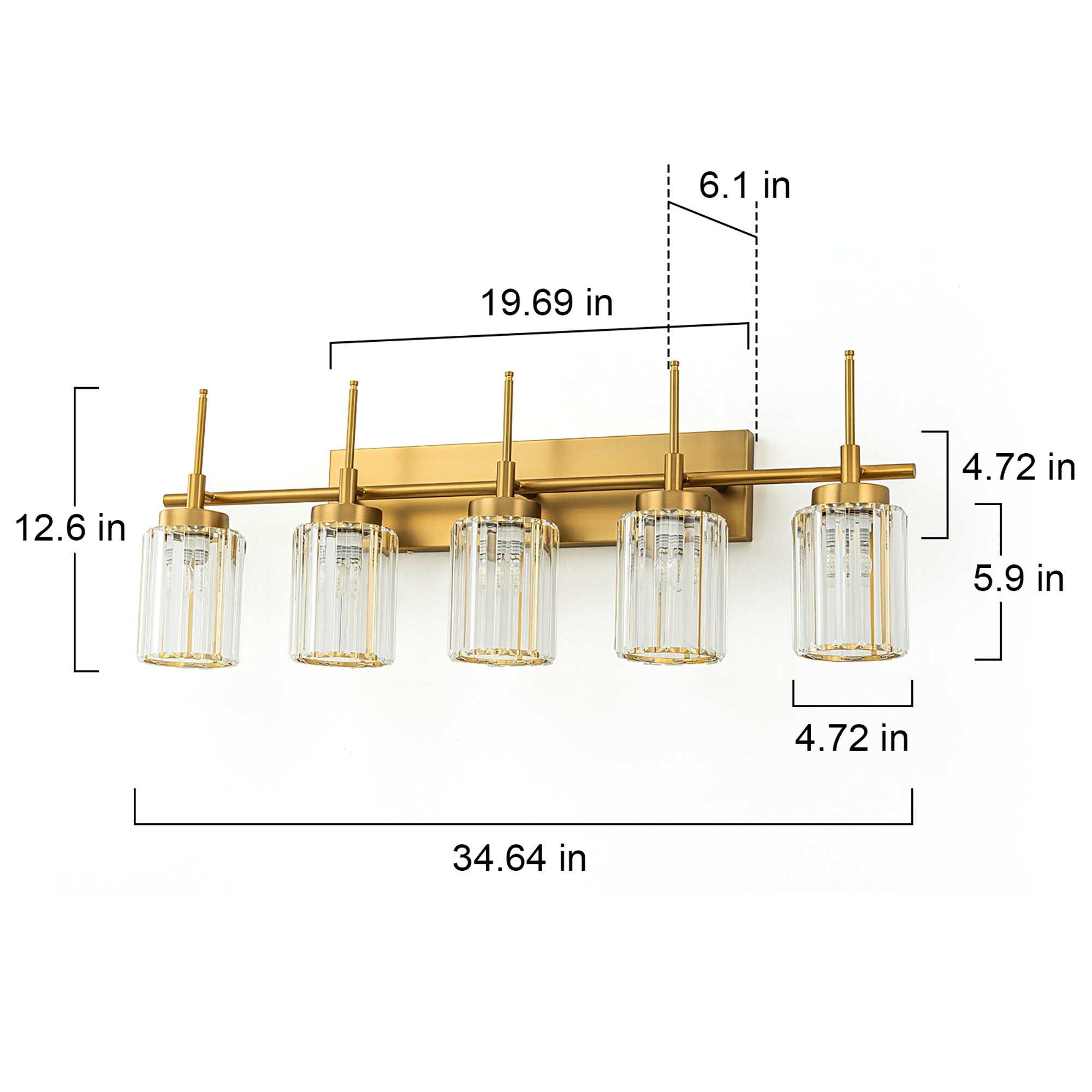 Applique da parete moderna dimmerabile in oro Glam Cylinder, lampada da toeletta in cristallo per bagno