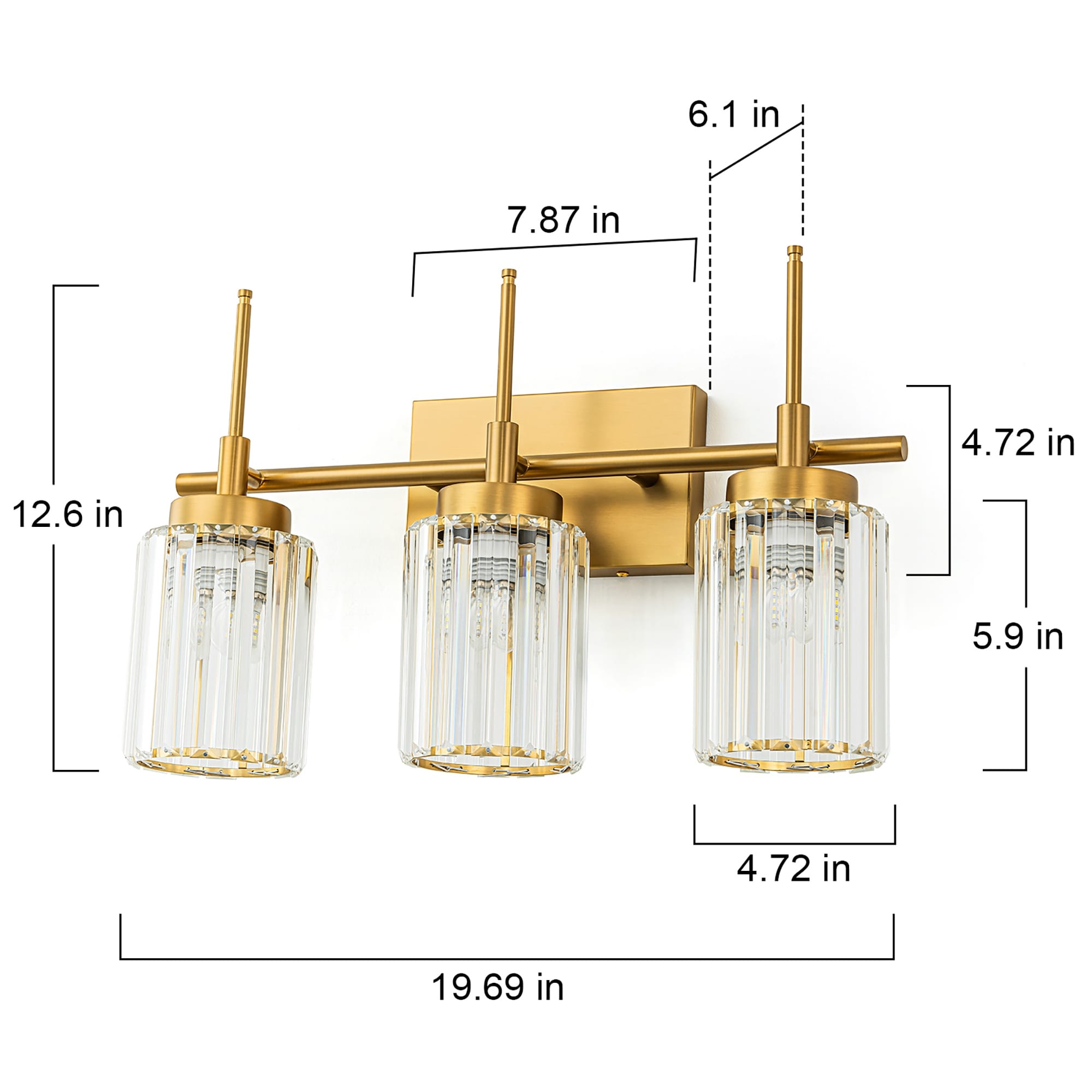 Applique da parete moderna dimmerabile in oro Glam Cylinder, lampada da toeletta in cristallo per bagno