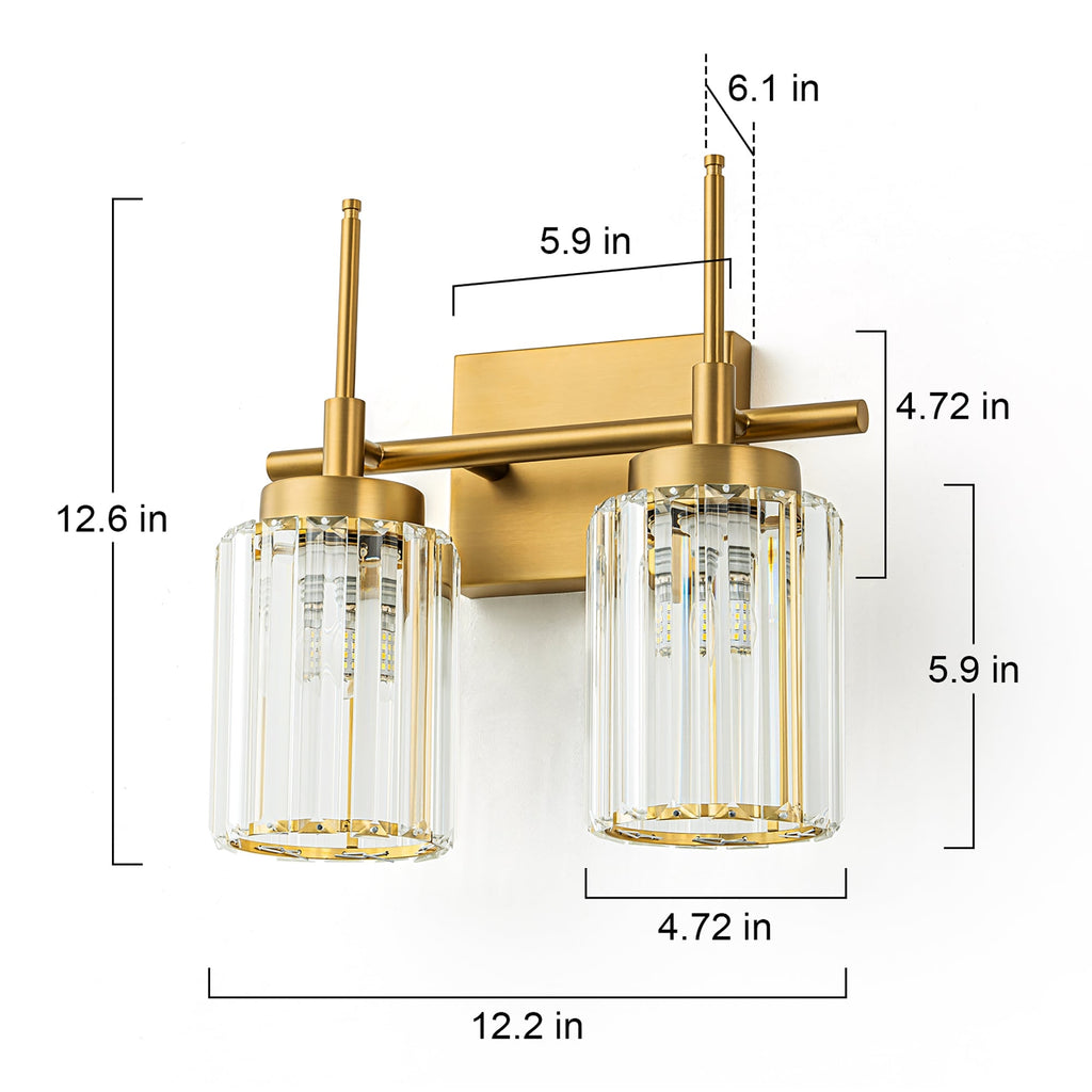 Applique da parete moderna dimmerabile in oro Glam Cylinder, lampada da toeletta in cristallo per bagno