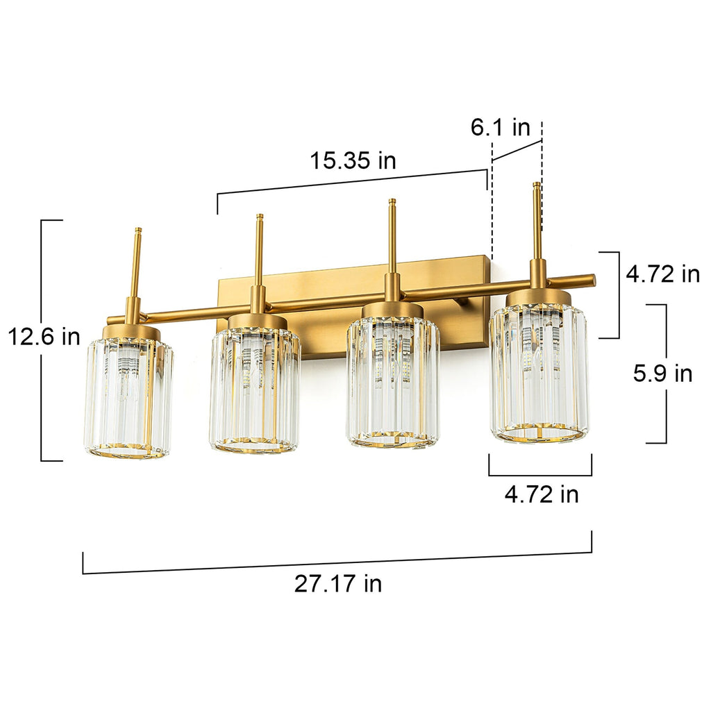 Applique da parete moderna dimmerabile in oro Glam Cylinder, lampada da toeletta in cristallo per bagno