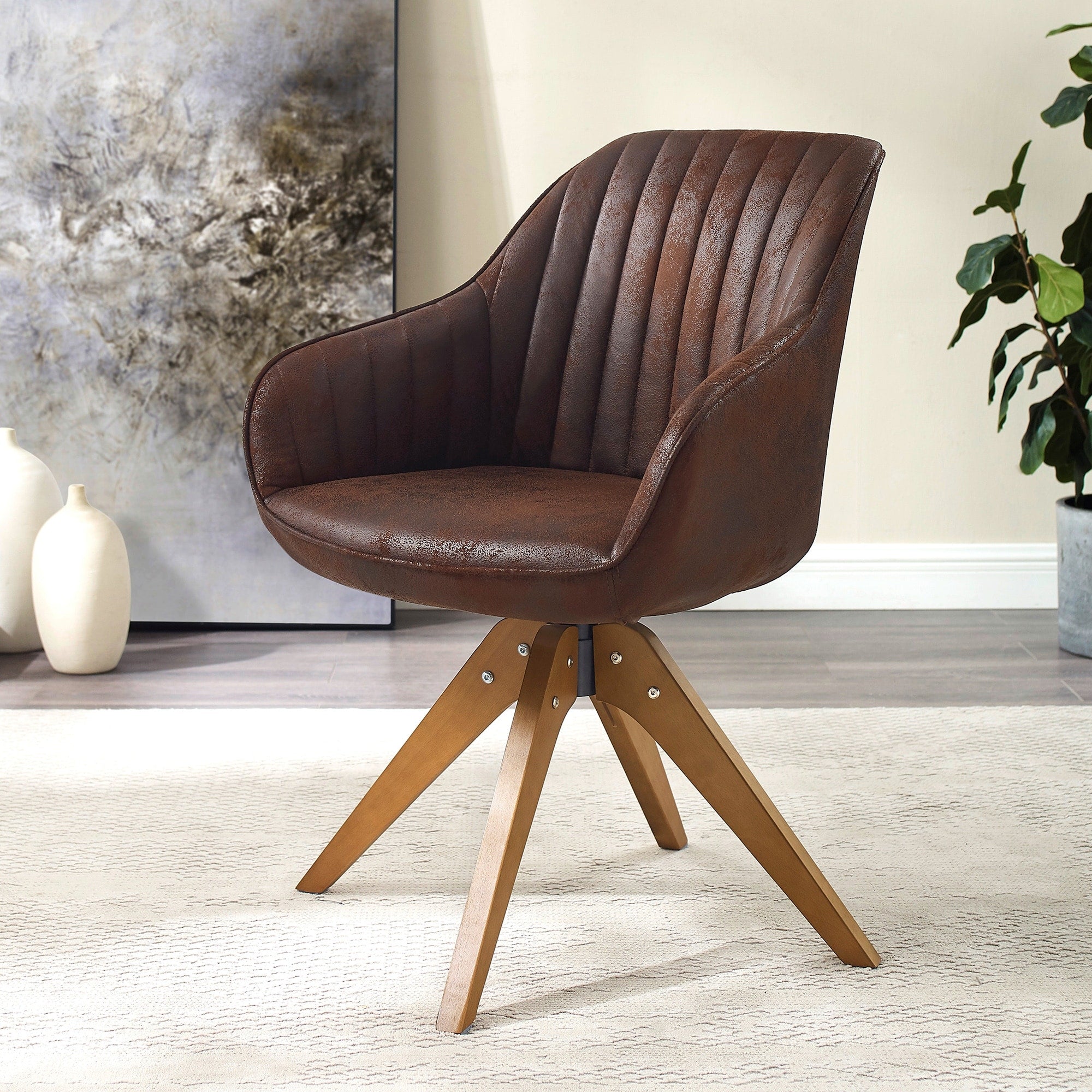 Poltrona girevole moderna Art Leon per ufficio domestico con gambe in legno