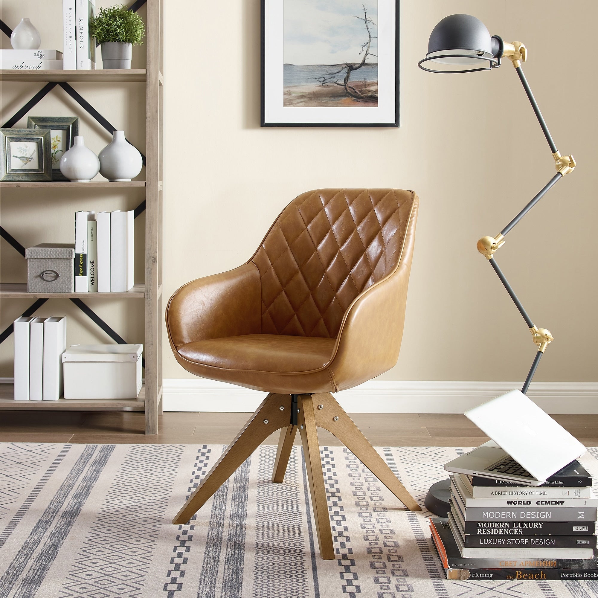 Poltrona girevole moderna Art Leon per ufficio domestico con gambe in legno