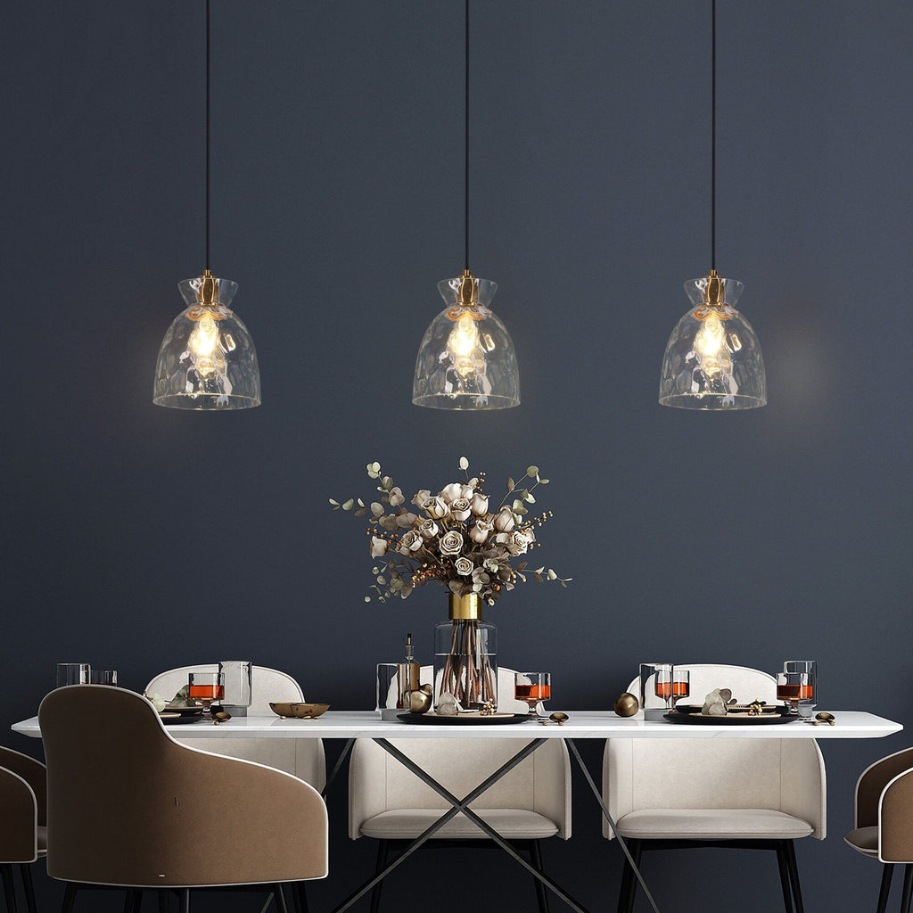 Lampada a sospensione Elisie Mid-Century Modern a 1 luce, cupola in vetro martellato, illuminazione per isola cucina, sala da pranzo