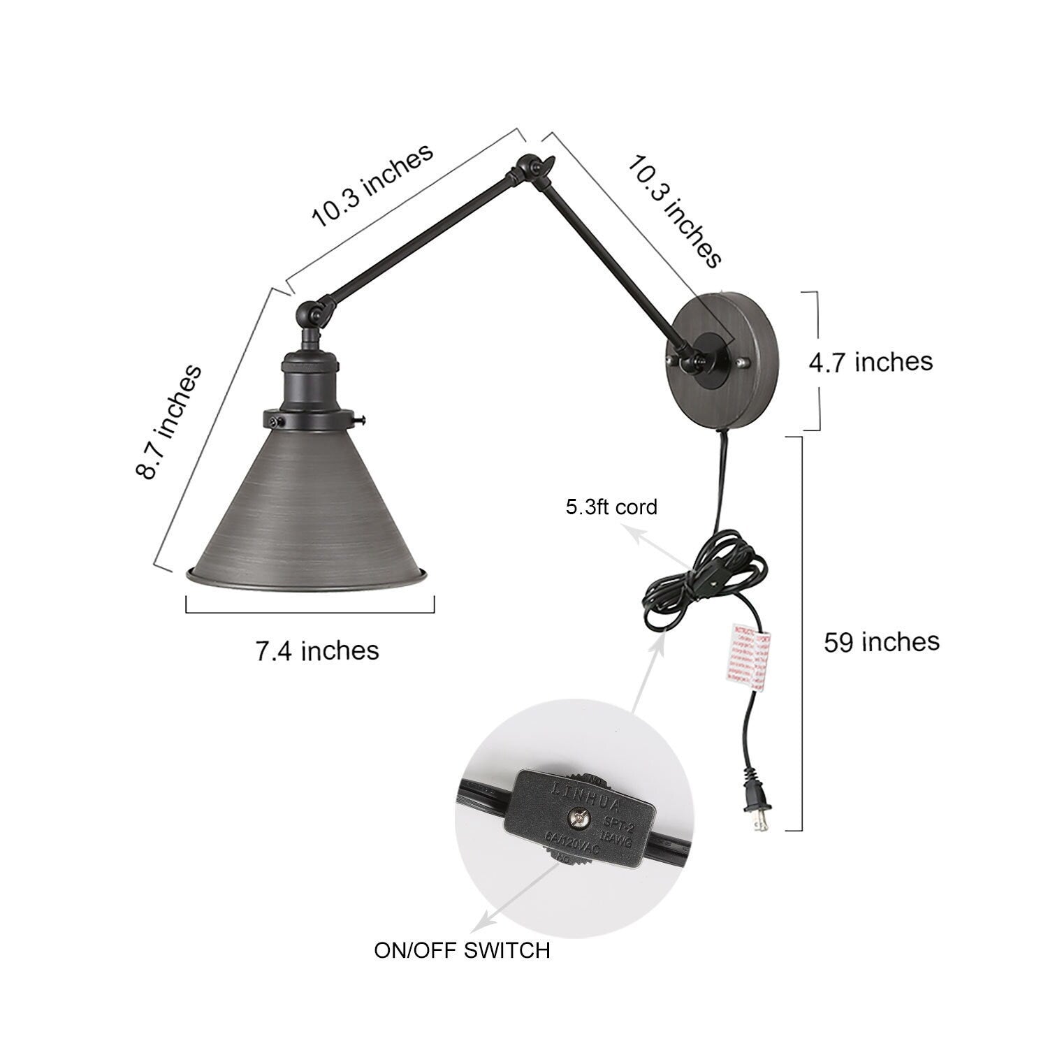 Set di 2 applique da parete moderne con braccio girevole regolabile e cablaggio elettrico
