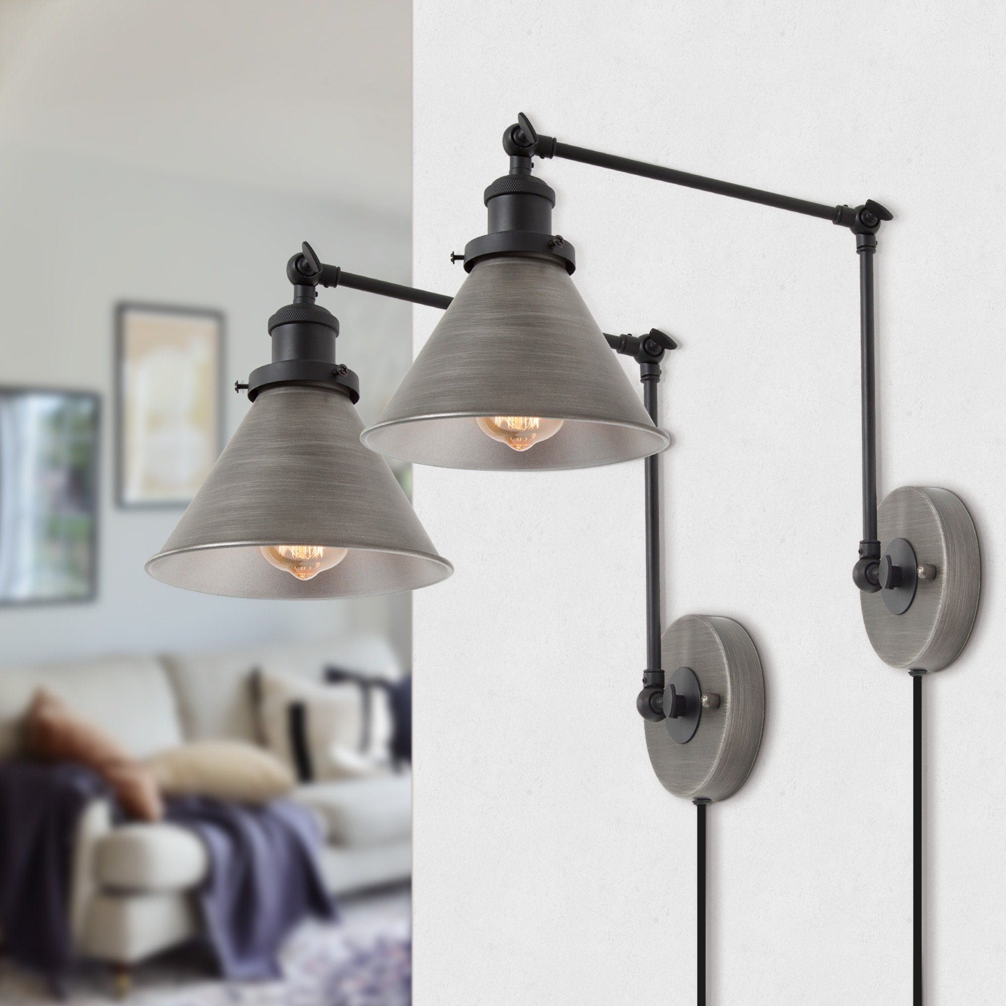 Set di 2 applique da parete moderne con braccio girevole regolabile e cablaggio elettrico