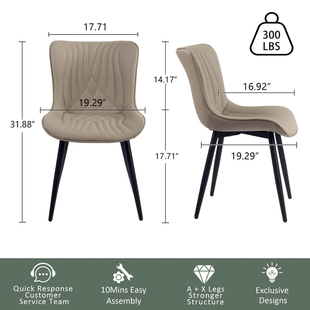 Set di 2 sedie da pranzo moderne imbottite in pelle senza braccioli