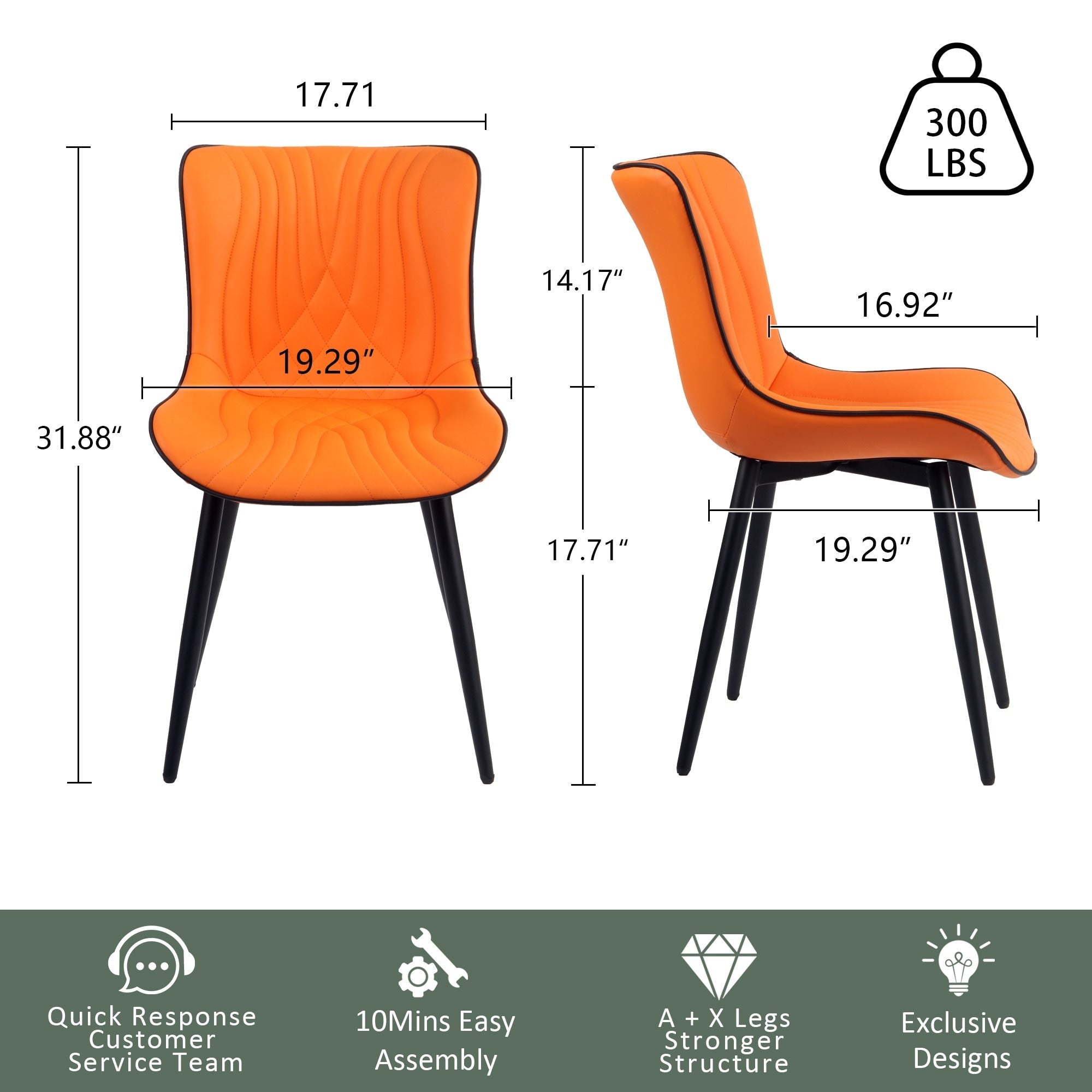 Set di 2 sedie da pranzo moderne imbottite in pelle senza braccioli