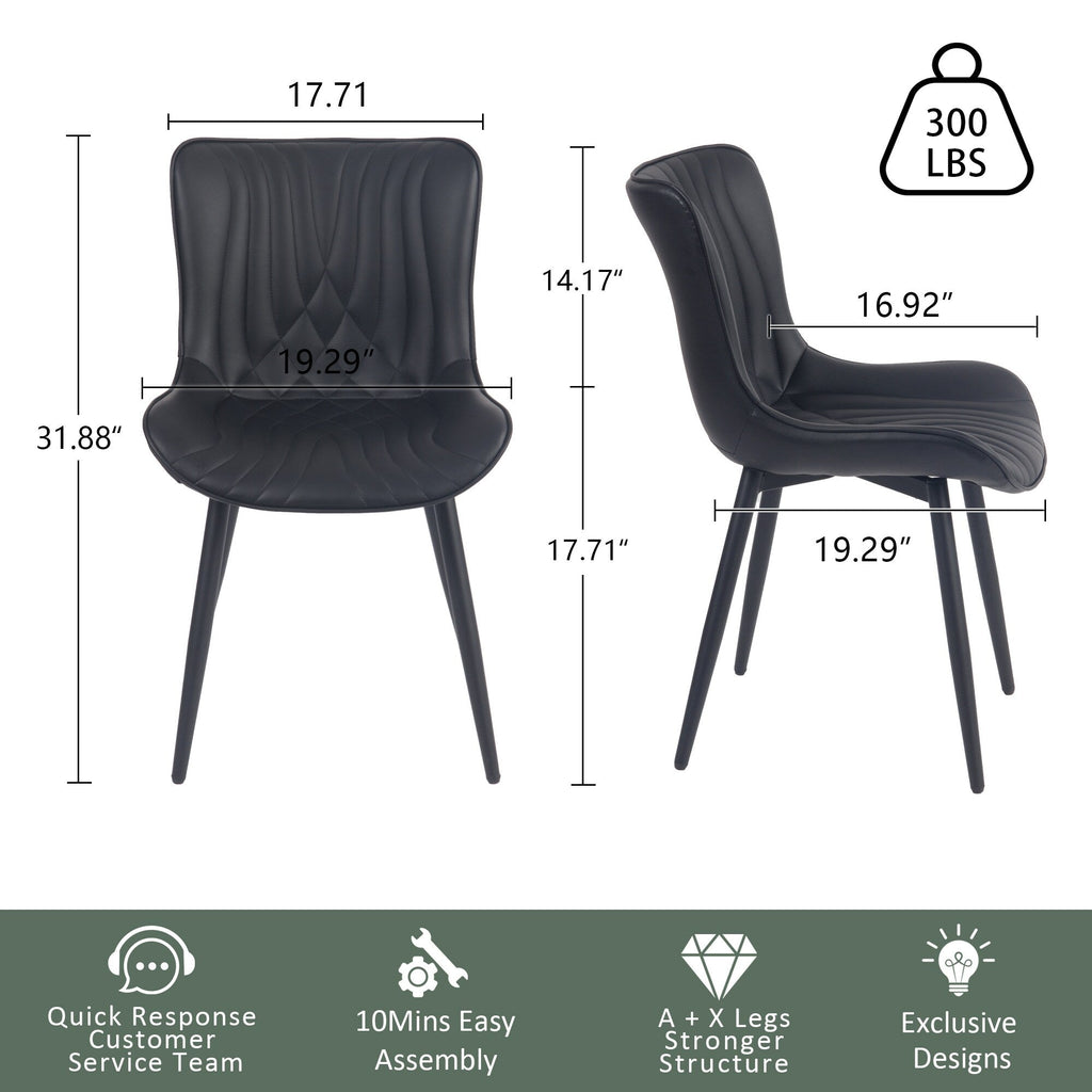 Set di 2 sedie da pranzo moderne imbottite in pelle senza braccioli