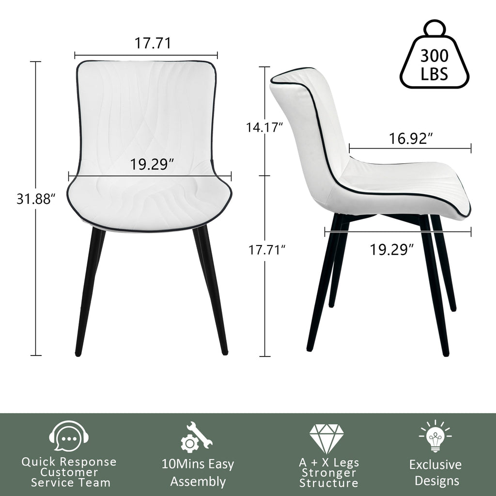 Set di 2 sedie da pranzo moderne imbottite in pelle senza braccioli
