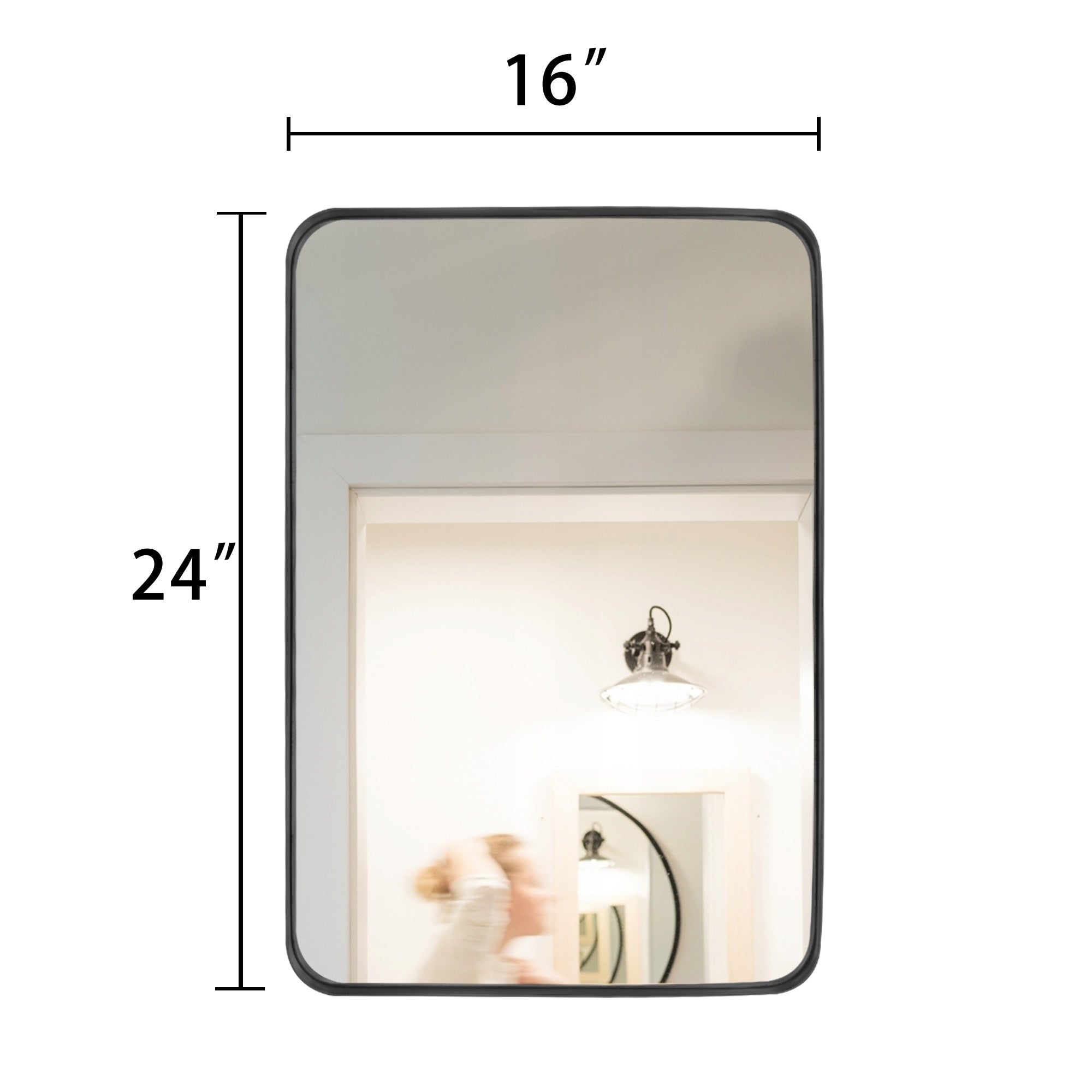Specchio da parete moderno, specchio rettangolare con cornice in metallo, specchio da bagno con angolo arrotondato, specchio per trucco verticale/orizzontale