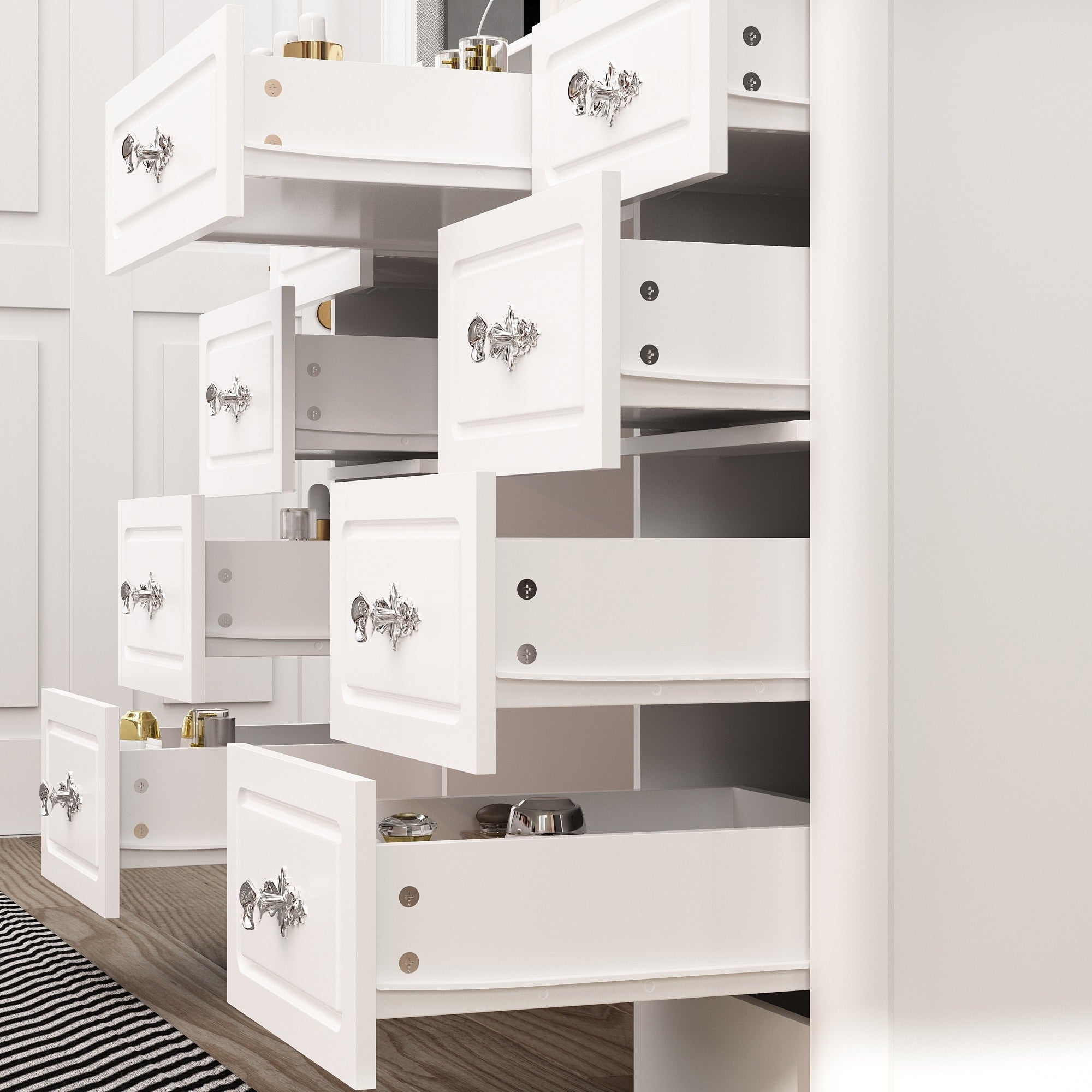 Specchio da trucco pieghevole moderno bianco con illuminazione regolabile - 40,2x54,1