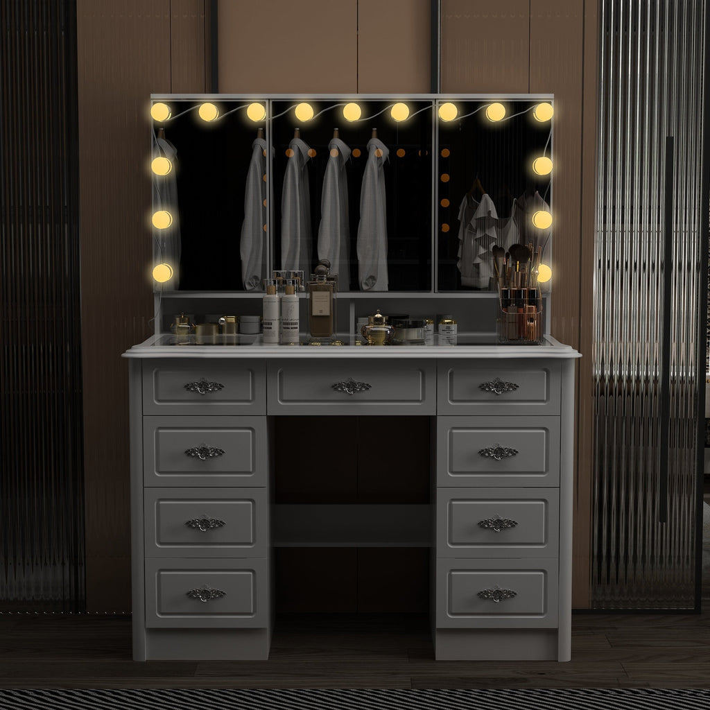 Specchio da trucco pieghevole moderno bianco con illuminazione regolabile - 40,2x54,1