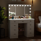 Specchio da trucco pieghevole moderno bianco con illuminazione regolabile - 40,2x54,1