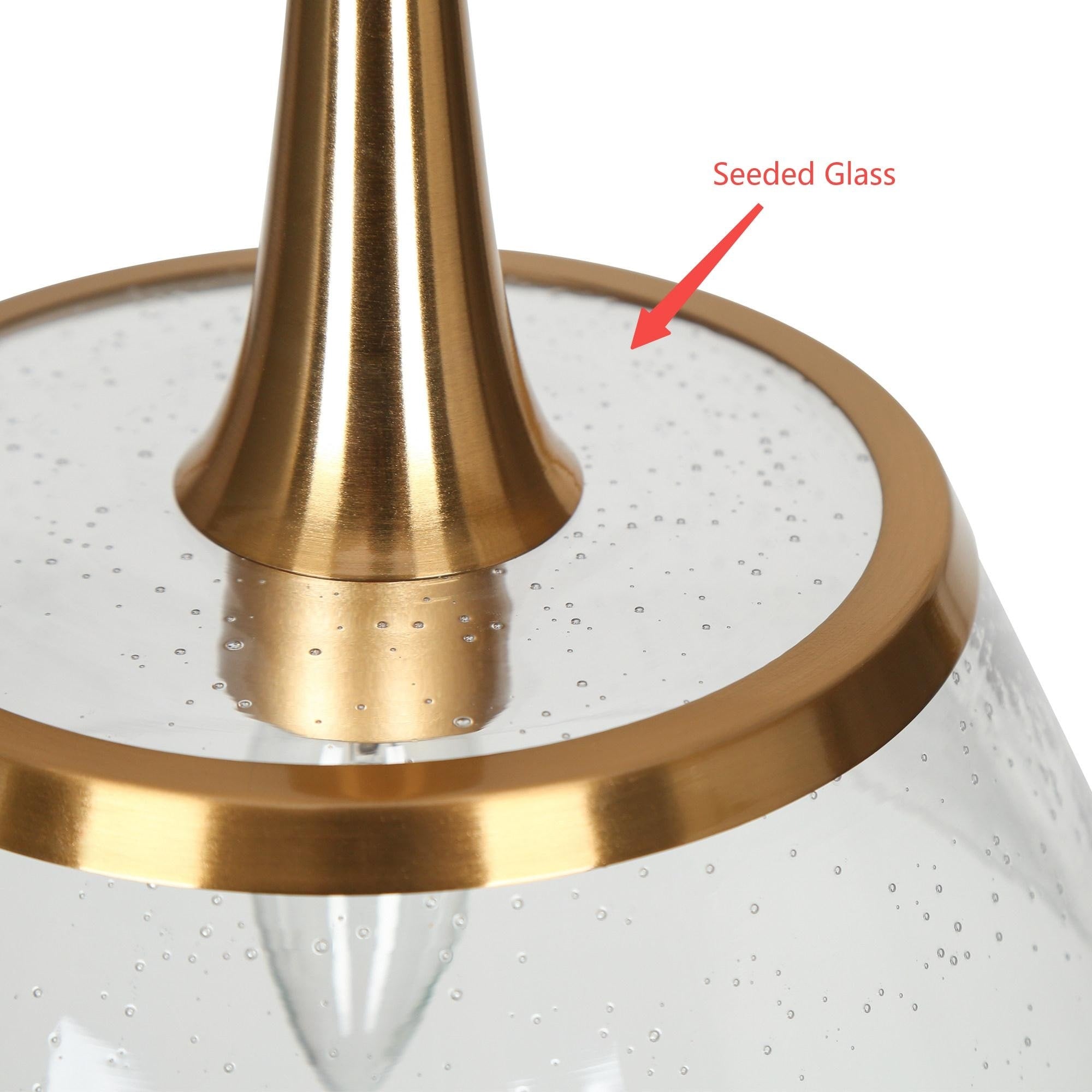Lampadario lineare a isola Mola Modern Gold a 3 luci in vetro seminato per sala da pranzo
