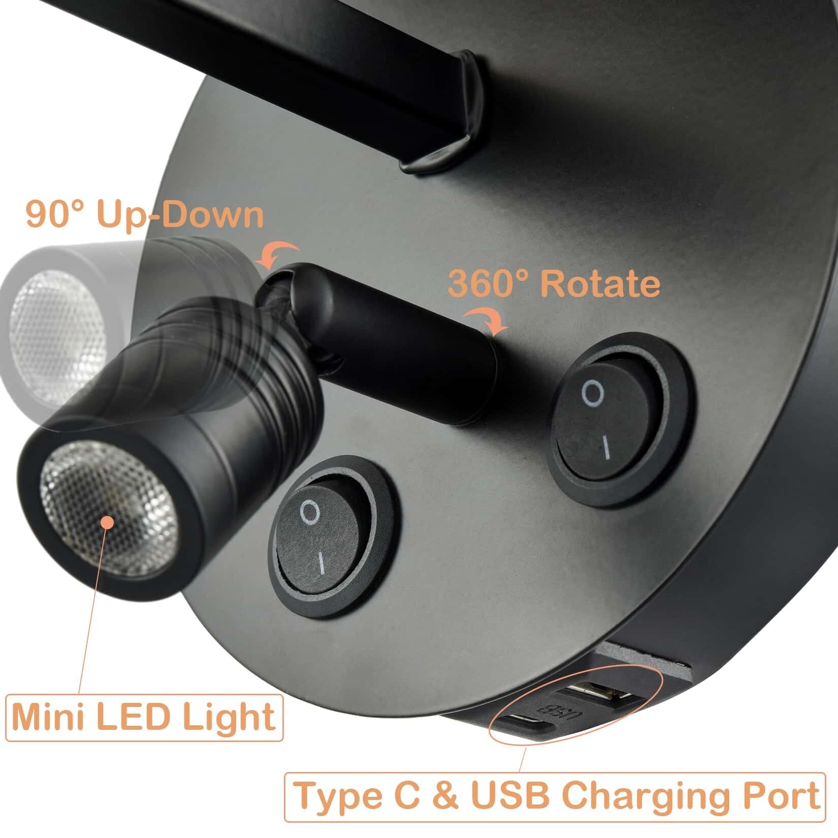 Set di 2 applique da parete Morbihan in tessuto con porta USB e interruttore