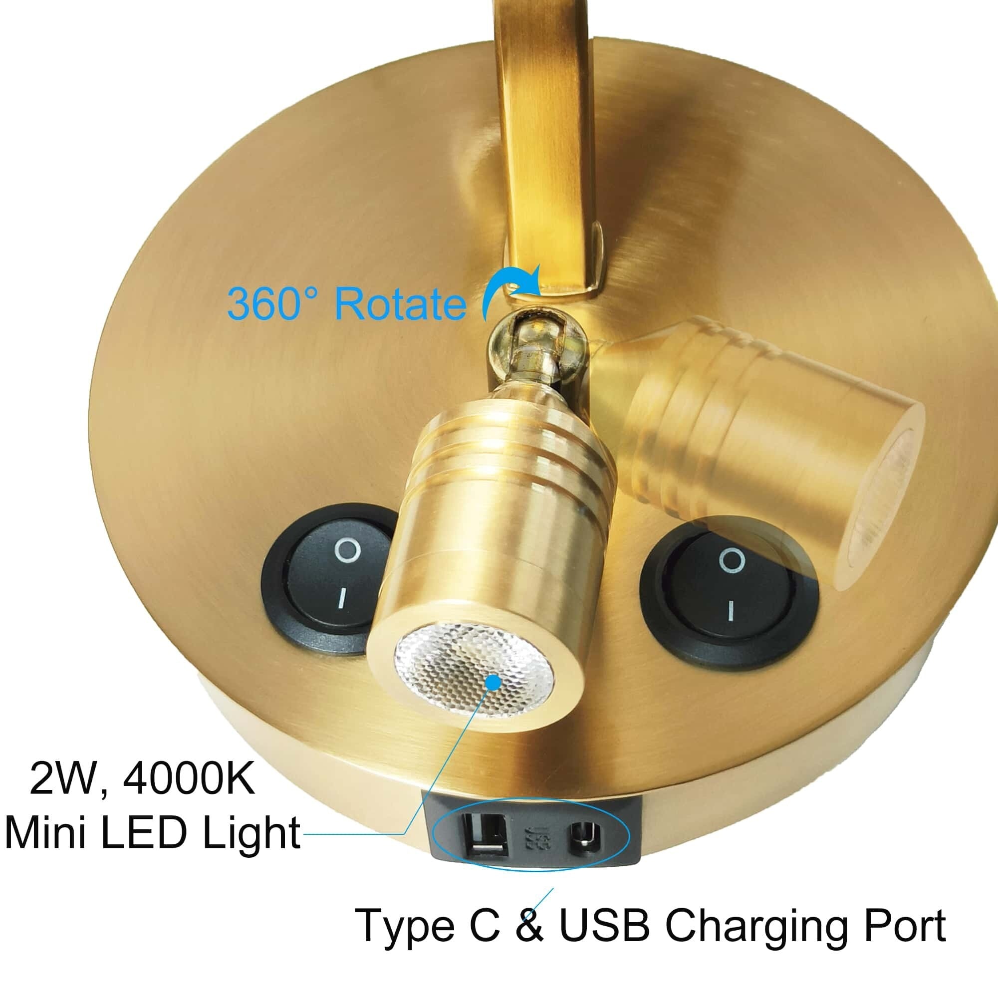 Set di 2 applique da parete Morbihan in tessuto con porta USB e interruttore