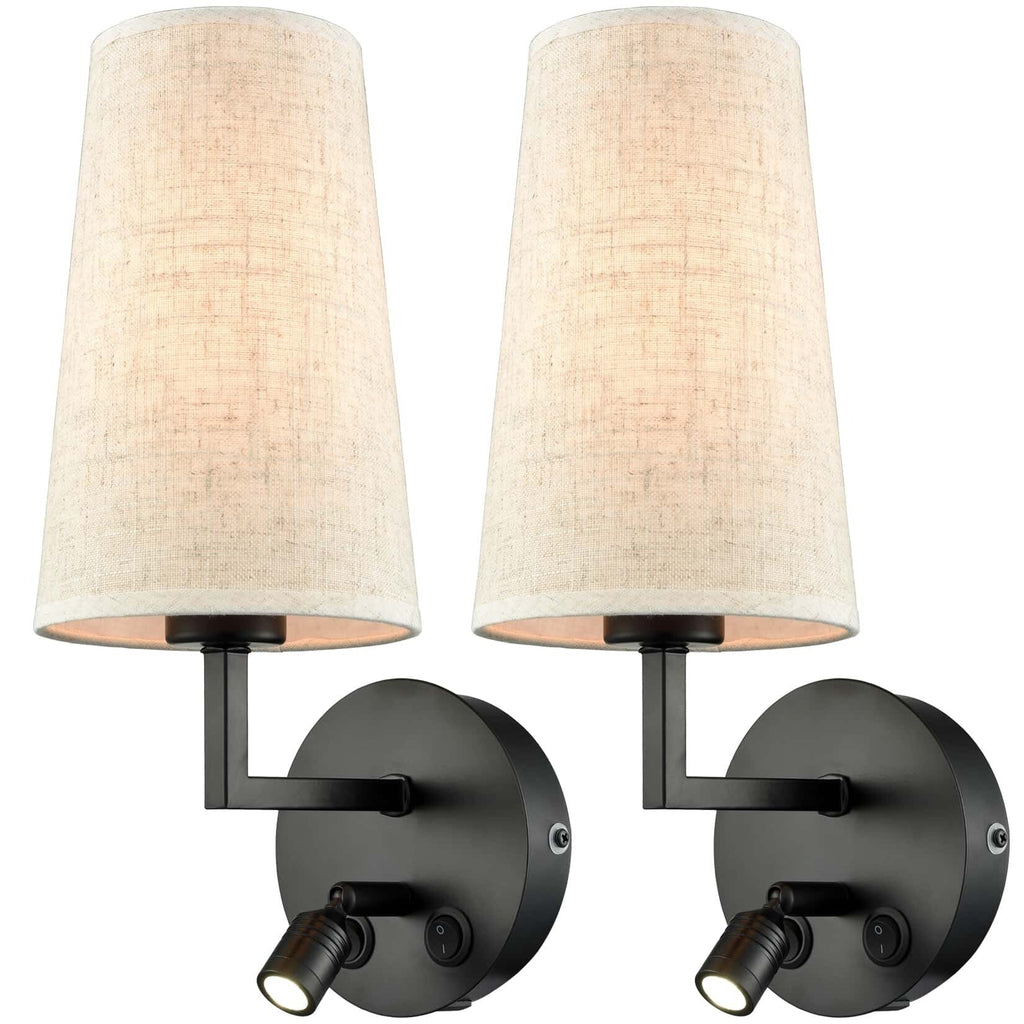 Set di 2 applique da parete Morbihan in tessuto con porta USB e interruttore