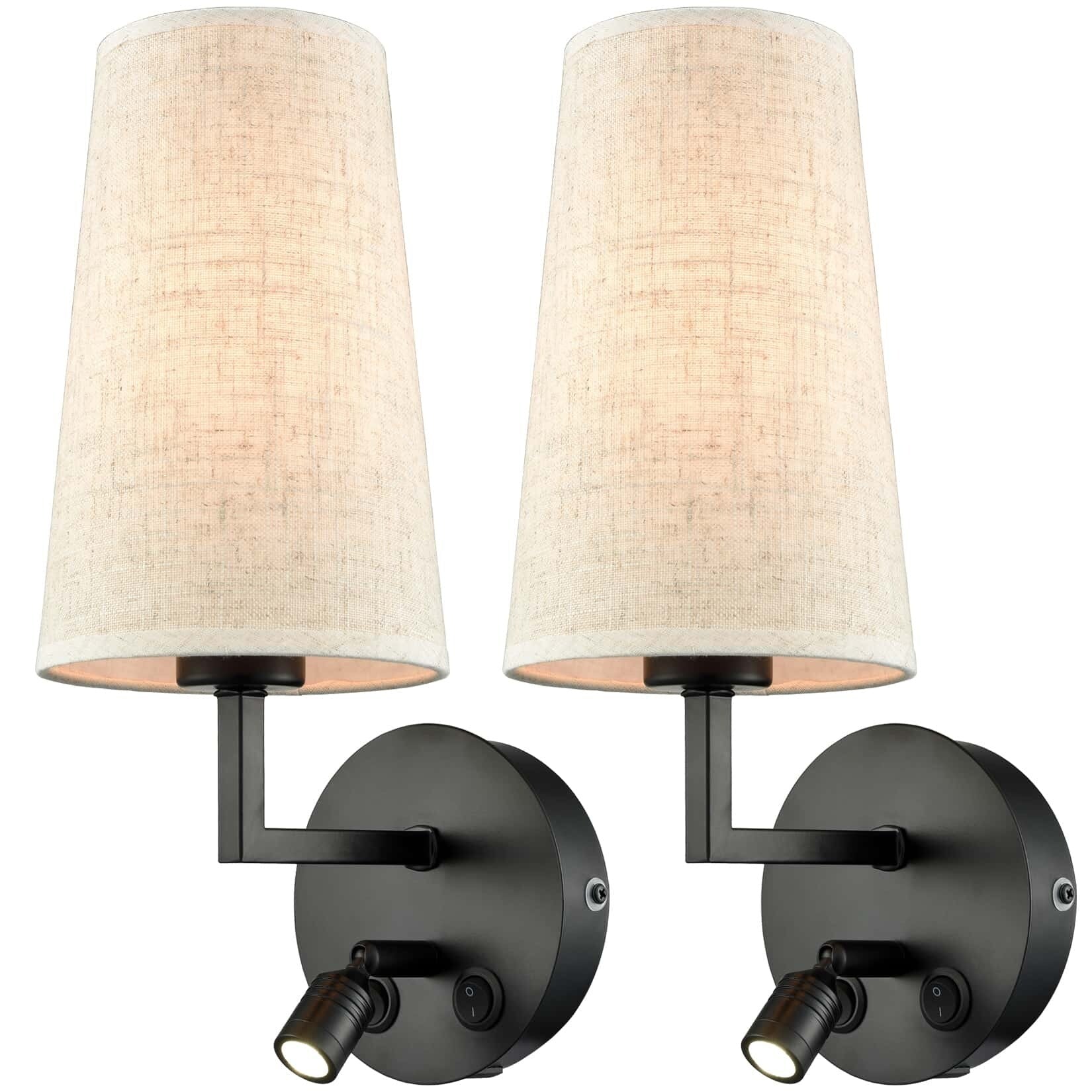 Set di 2 applique da parete Morbihan in tessuto con porta USB e interruttore