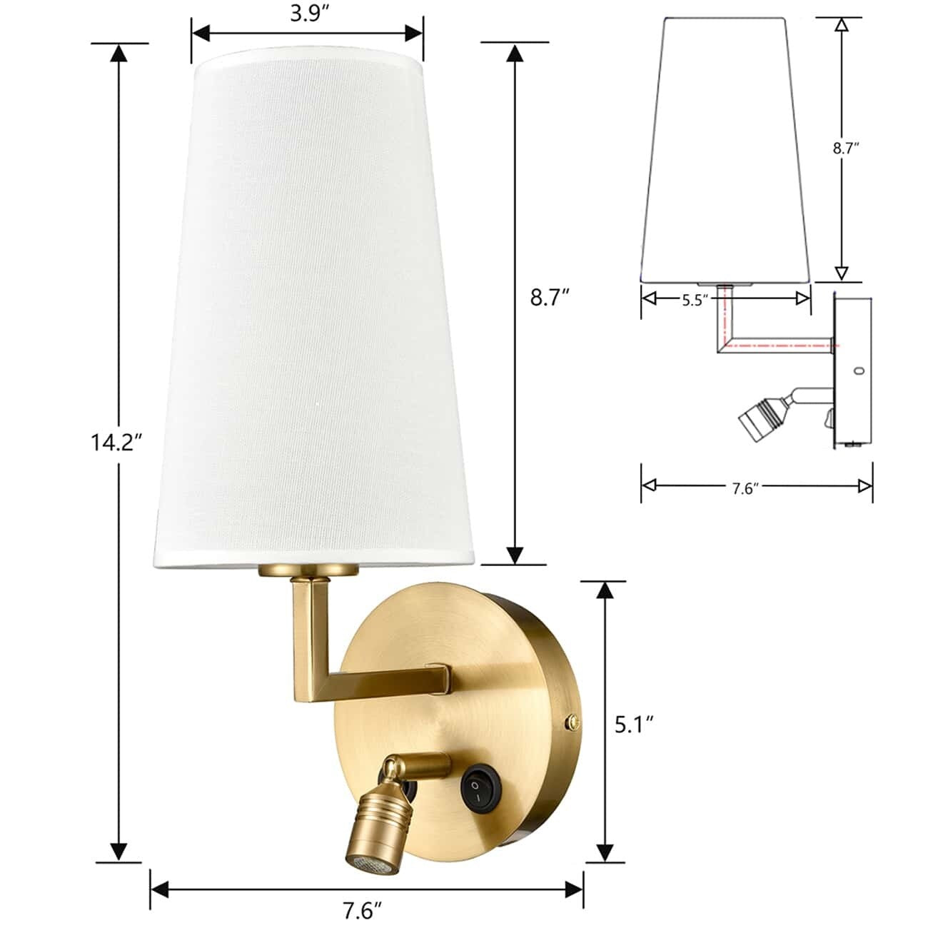 Set di 2 applique da parete Morbihan in tessuto con porta USB e interruttore