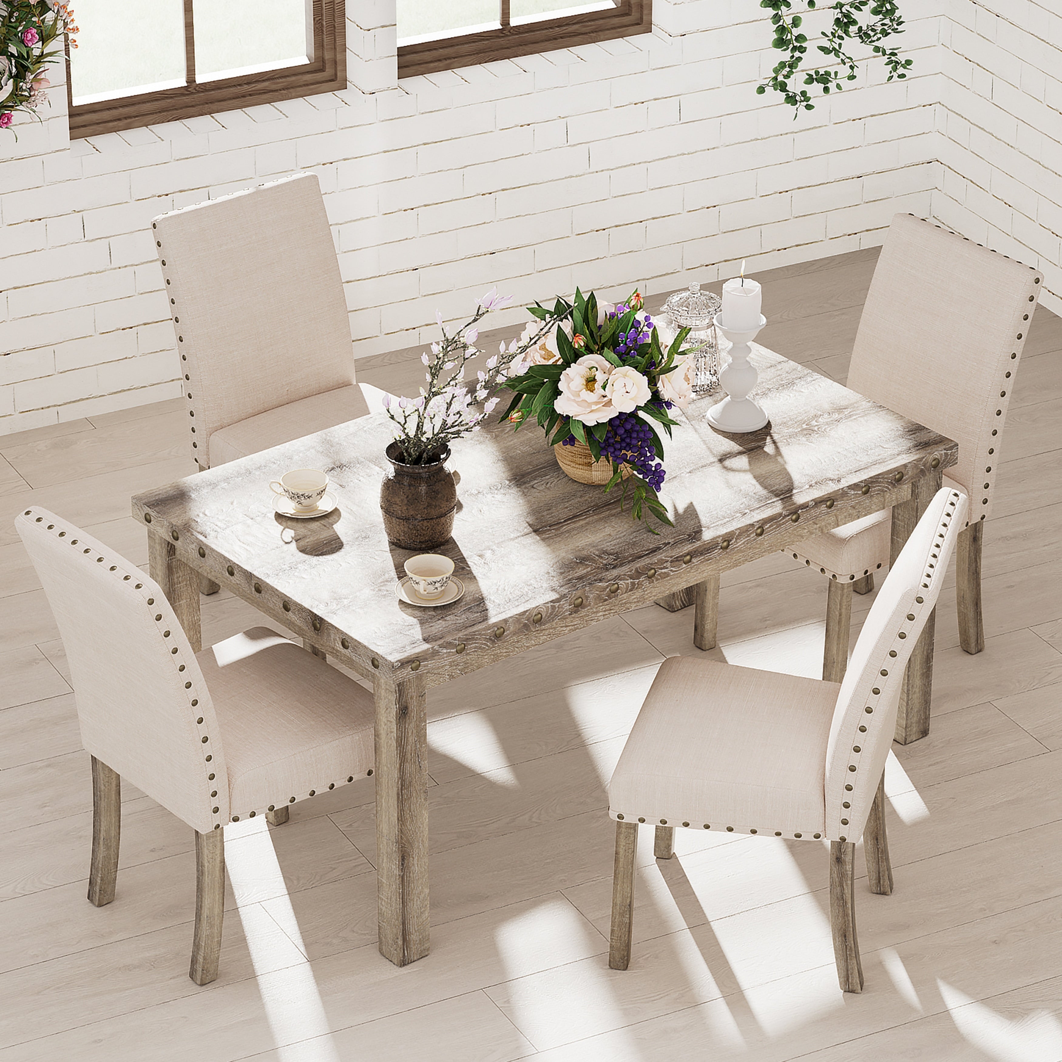 Set da pranzo Morden Fort Farmhouse con tavolo rettangolare e sedia, 5 pezzi
