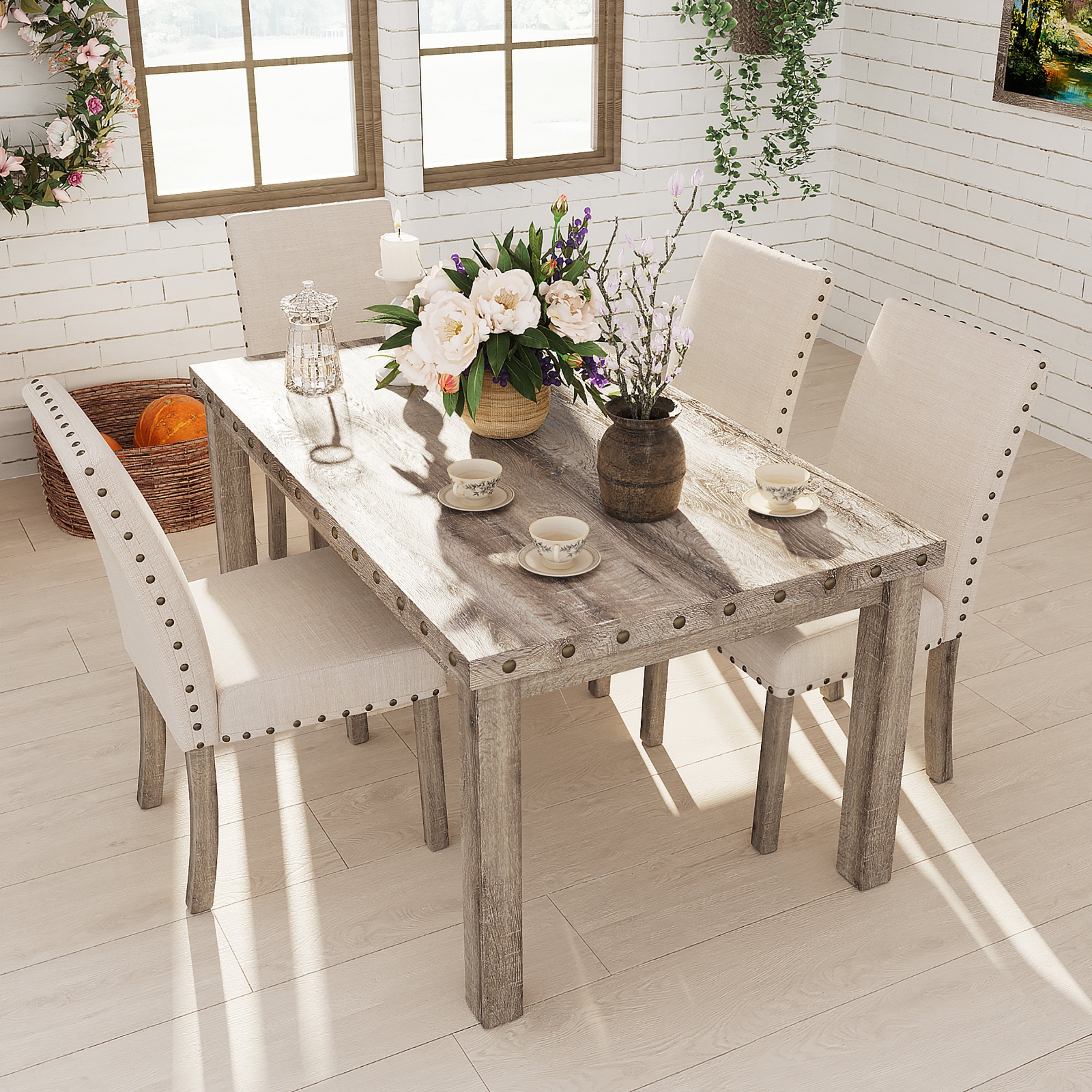 Set da pranzo Morden Fort Farmhouse con tavolo rettangolare e sedia, 5 pezzi