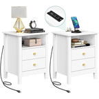 Set di 2 comodini con stazione di ricarica, tavolino laterale con 2 cassetti, porte USB e prese, comodino