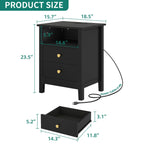 Set di 2 comodini con stazione di ricarica, tavolino laterale con 2 cassetti, porte USB e prese, comodino
