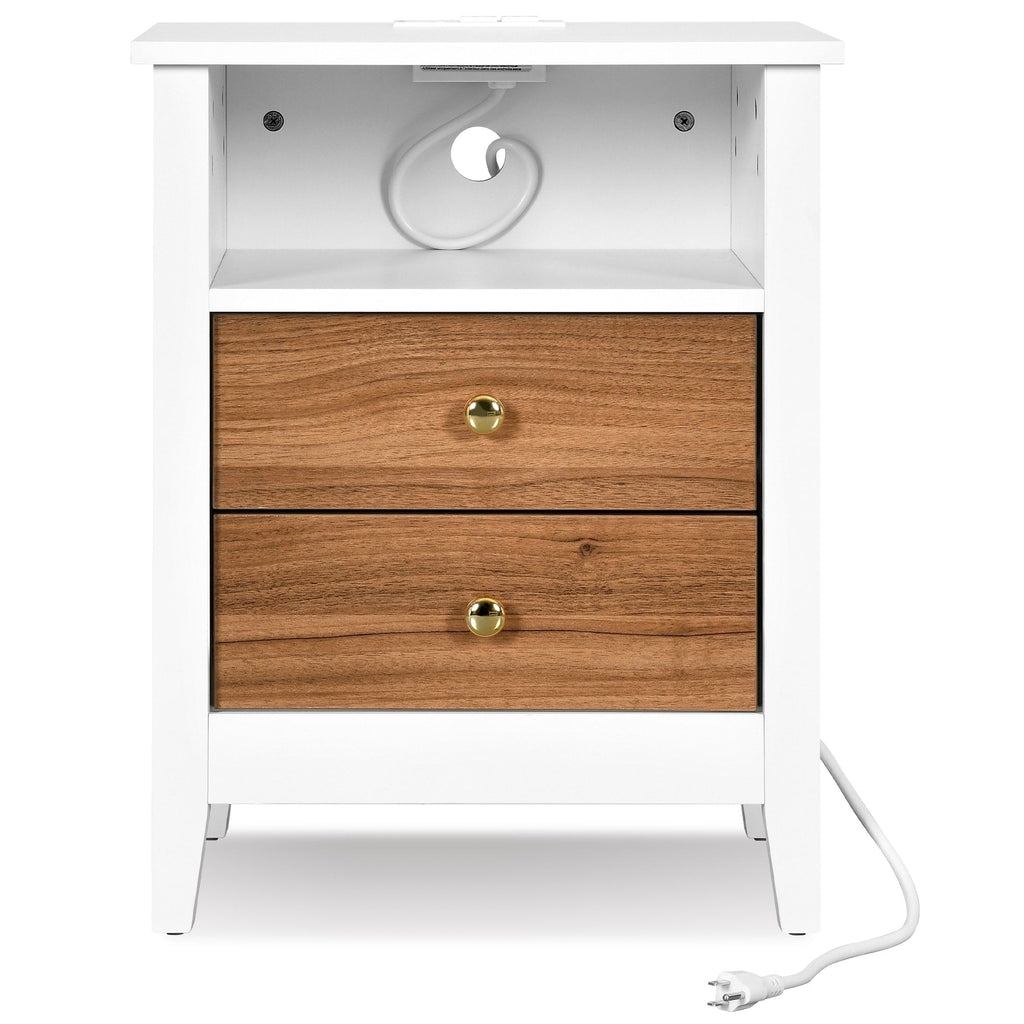 Set di 2 comodini con stazione di ricarica, tavolino laterale con 2 cassetti, porte USB e prese, comodino