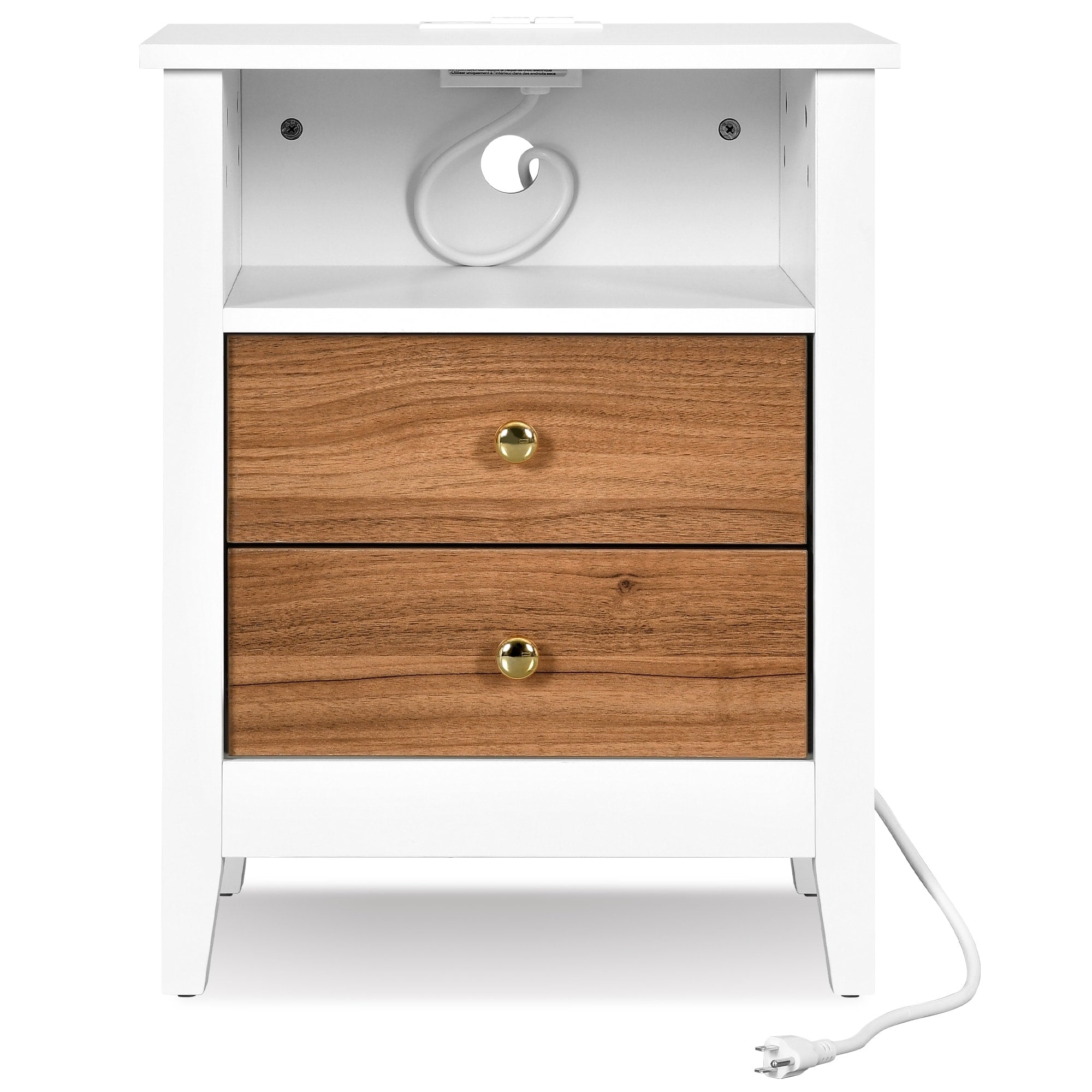 Set di 2 comodini con stazione di ricarica, tavolino laterale con 2 cassetti, porte USB e prese, comodino