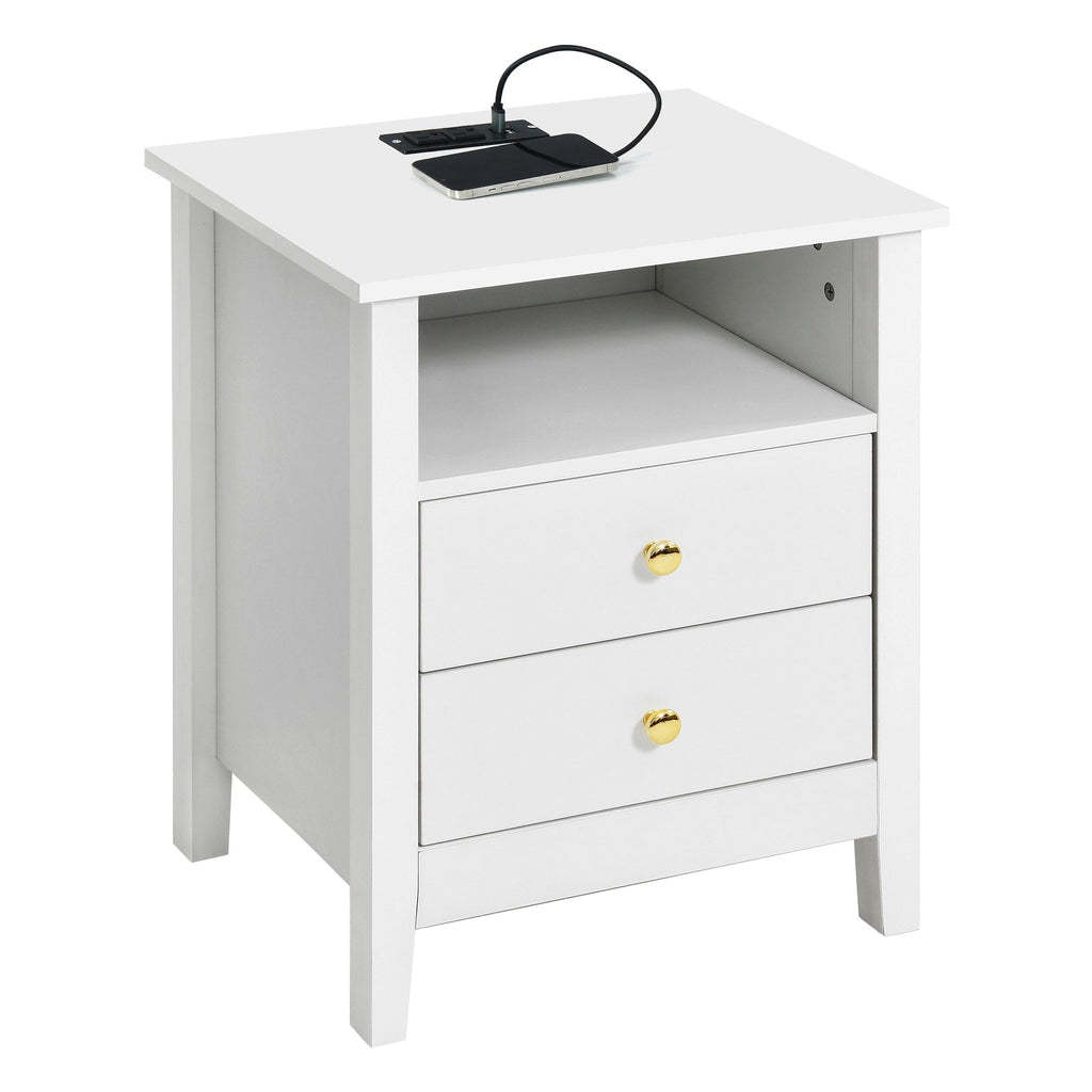 Set di 2 comodini con stazione di ricarica, tavolino laterale con 2 cassetti, porte USB e prese, comodino