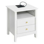 Set di 2 comodini con stazione di ricarica, tavolino laterale con 2 cassetti, porte USB e prese, comodino