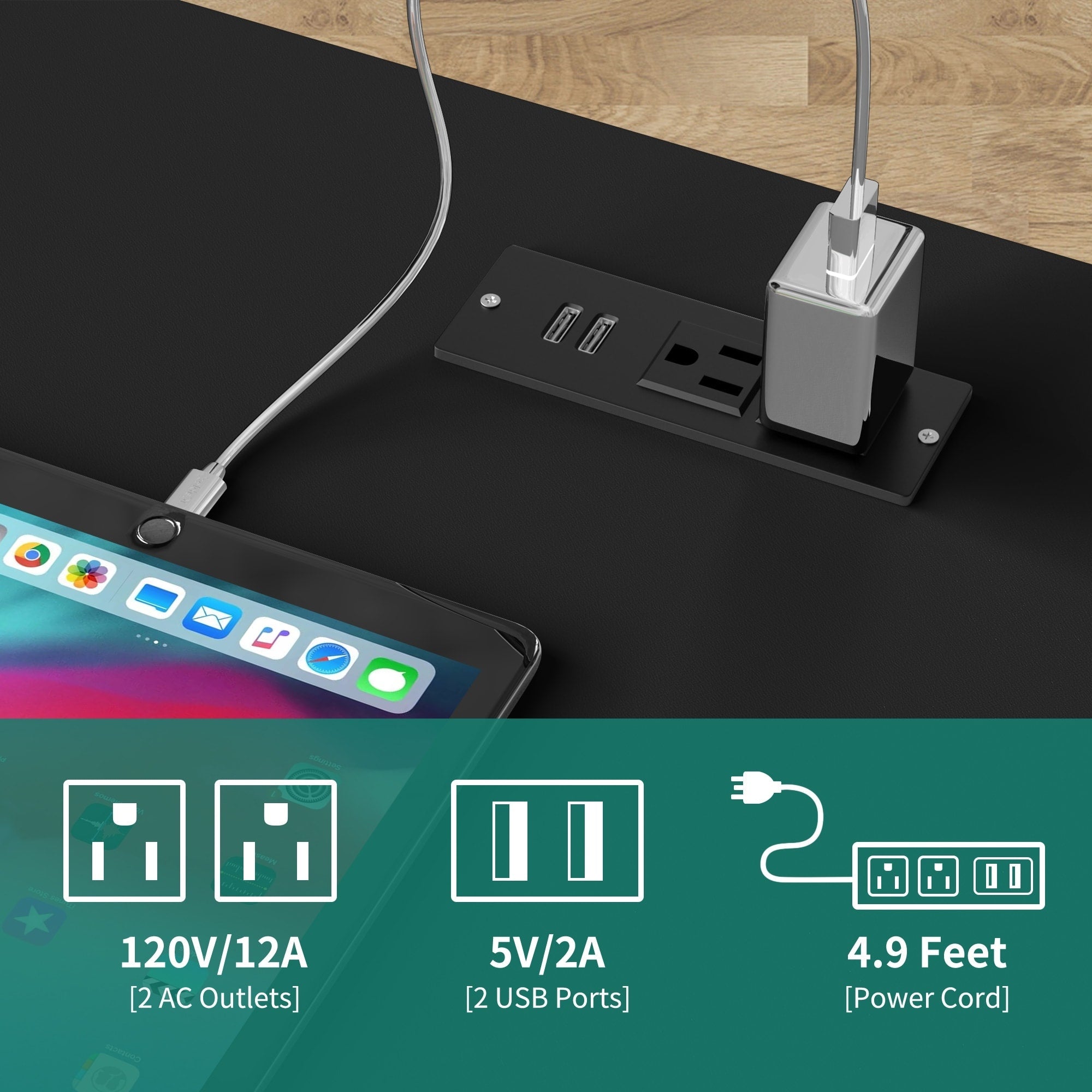 Set di 2 comodini con stazione di ricarica, tavolino laterale con 2 cassetti, porte USB e prese, comodino