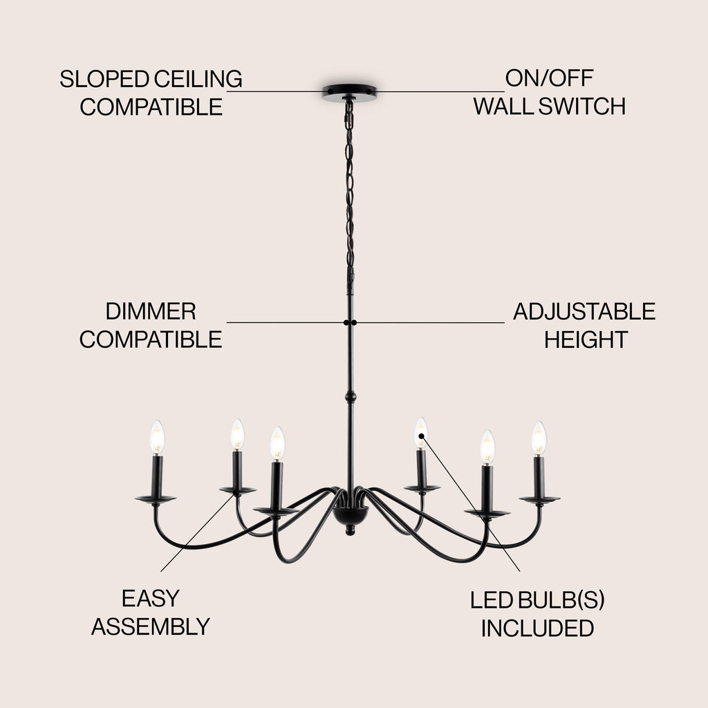 Lampadario a LED in ferro a 6 luci da 34,75 pollici, di JONATHAN Y