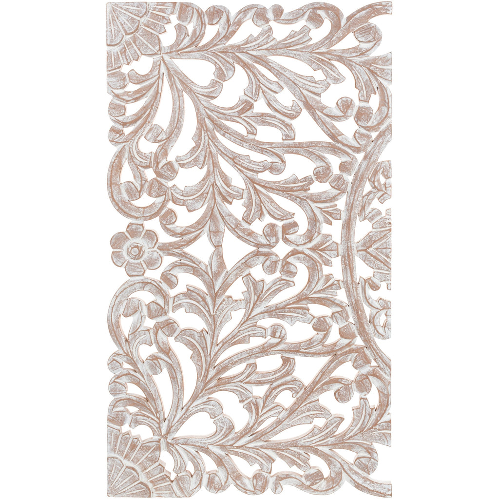 Norma Floral, arte murale in legno naturale intagliato a mano, 48x28 pollici, 3 pannelli