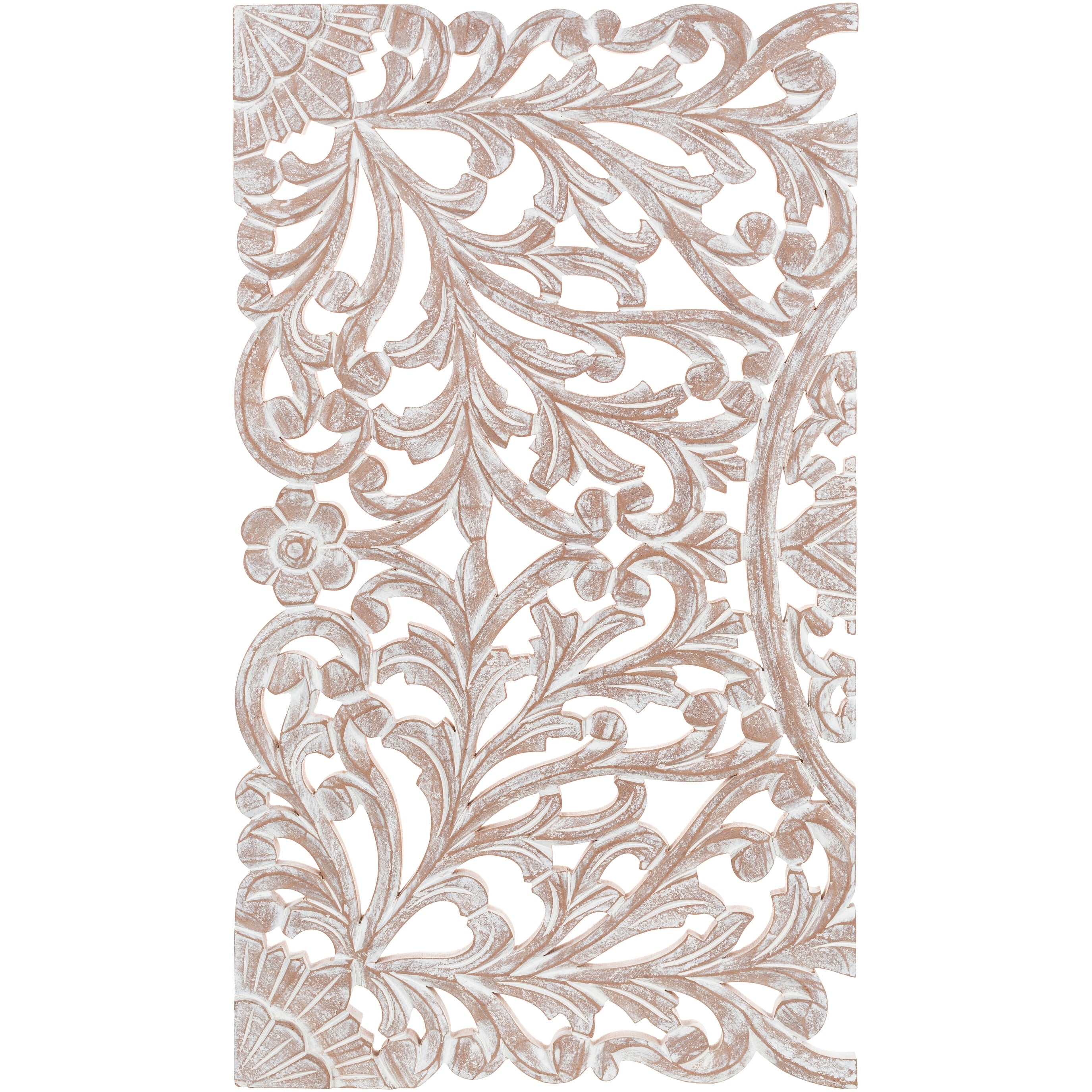 Norma Floral, arte murale in legno naturale intagliato a mano, 48x28 pollici, 3 pannelli