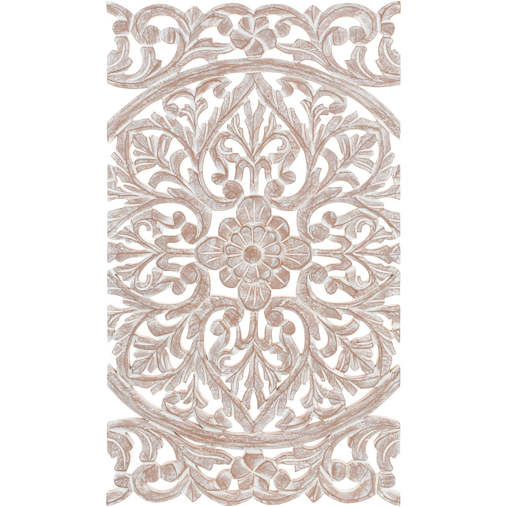Norma Floral, arte murale in legno naturale intagliato a mano, 48x28 pollici, 3 pannelli