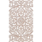 Norma Floral, arte murale in legno naturale intagliato a mano, 48x28 pollici, 3 pannelli