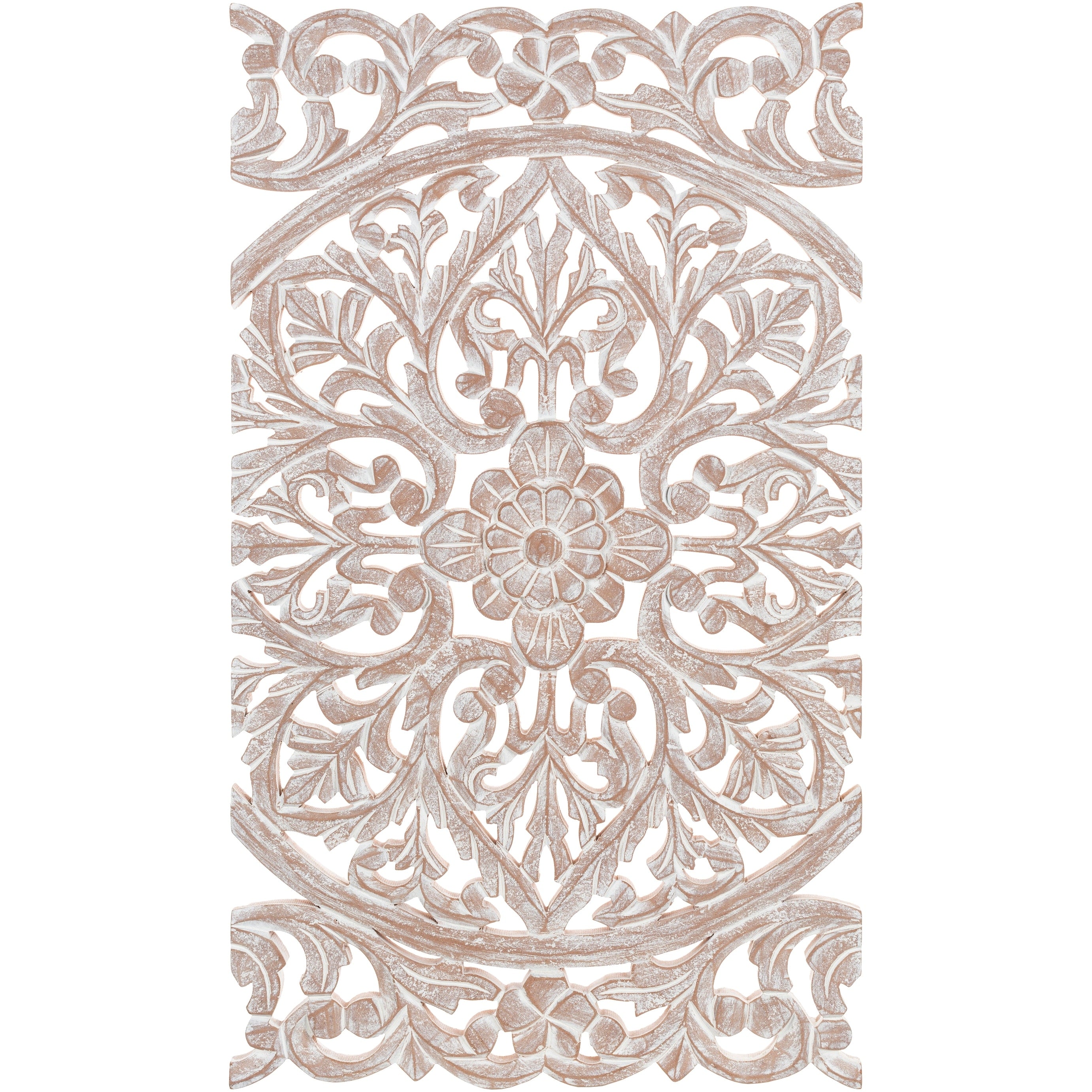 Norma Floral, arte murale in legno naturale intagliato a mano, 48x28 pollici, 3 pannelli