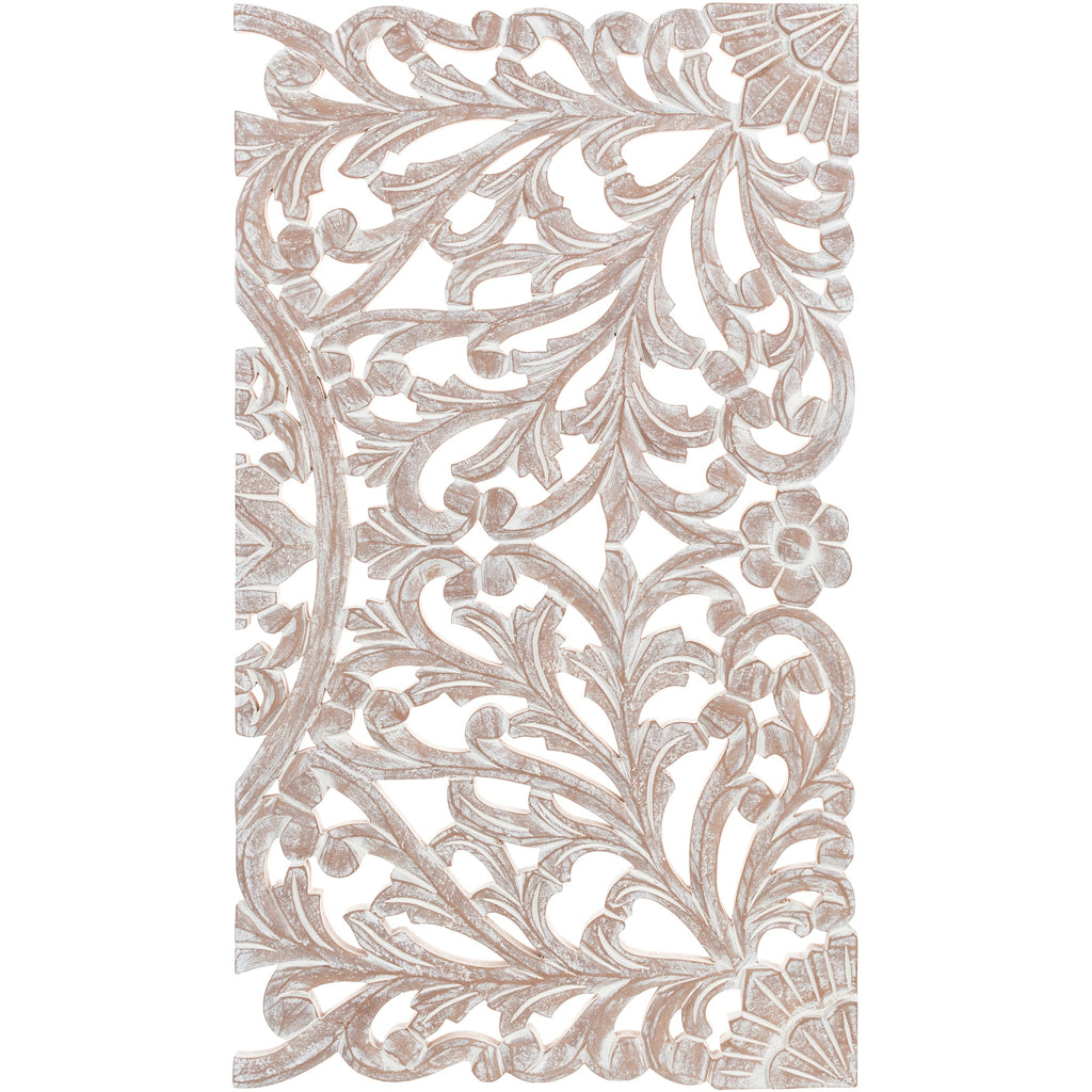 Norma Floral, arte murale in legno naturale intagliato a mano, 48x28 pollici, 3 pannelli