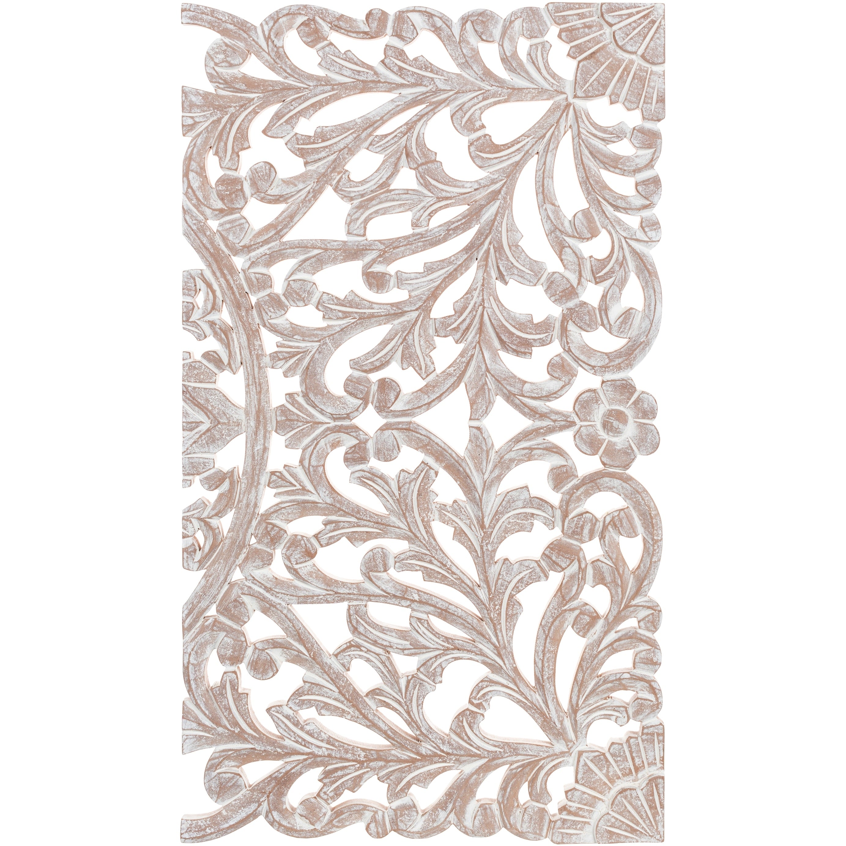 Norma Floral, arte murale in legno naturale intagliato a mano, 48x28 pollici, 3 pannelli