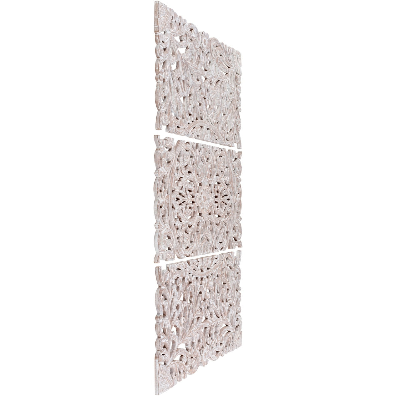 Norma Floral, arte murale in legno naturale intagliato a mano, 48x28 pollici, 3 pannelli