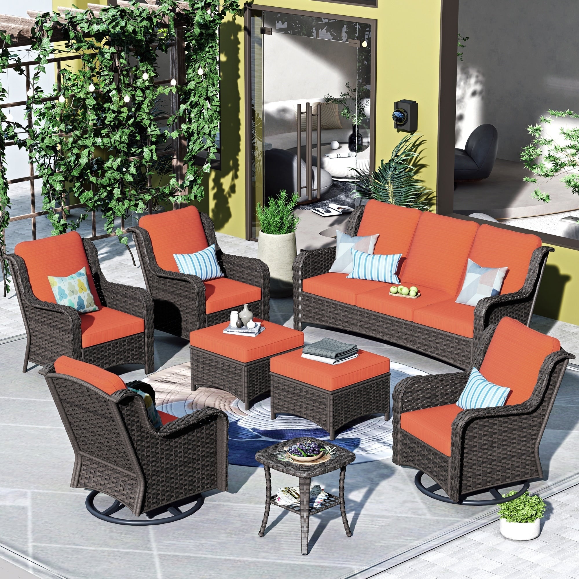 Set di 8 sedie girevoli in vimini per patio OVIOS
