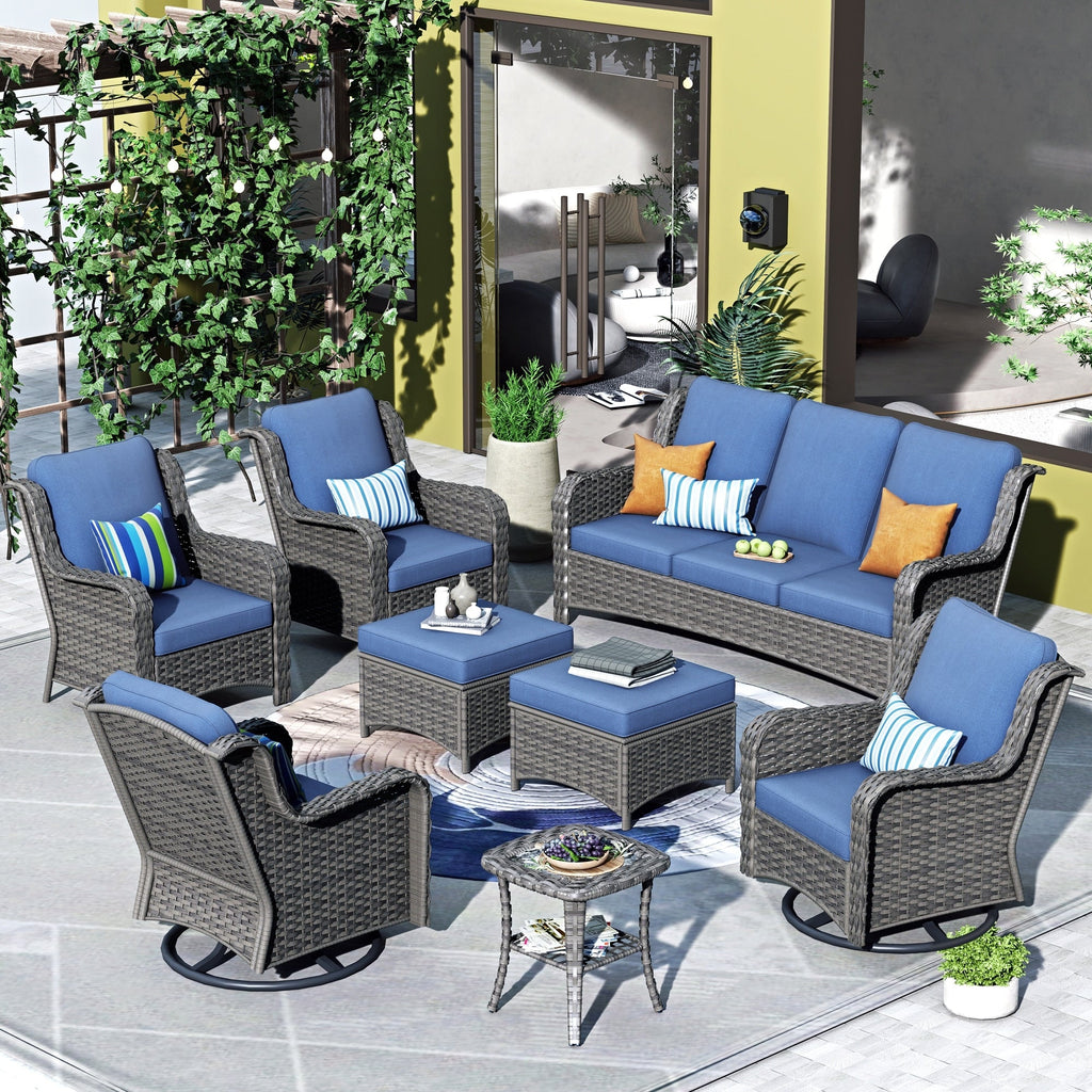 Set di 8 sedie girevoli in vimini per patio OVIOS