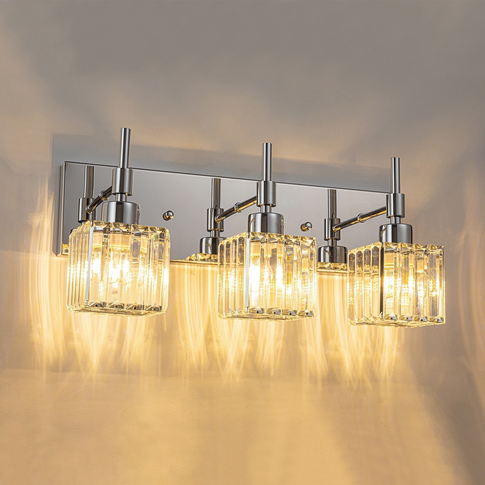 Ora Modern, lampade da bagno in cristallo dimmerabili sopra lo specchio, luci glamour per il bagno