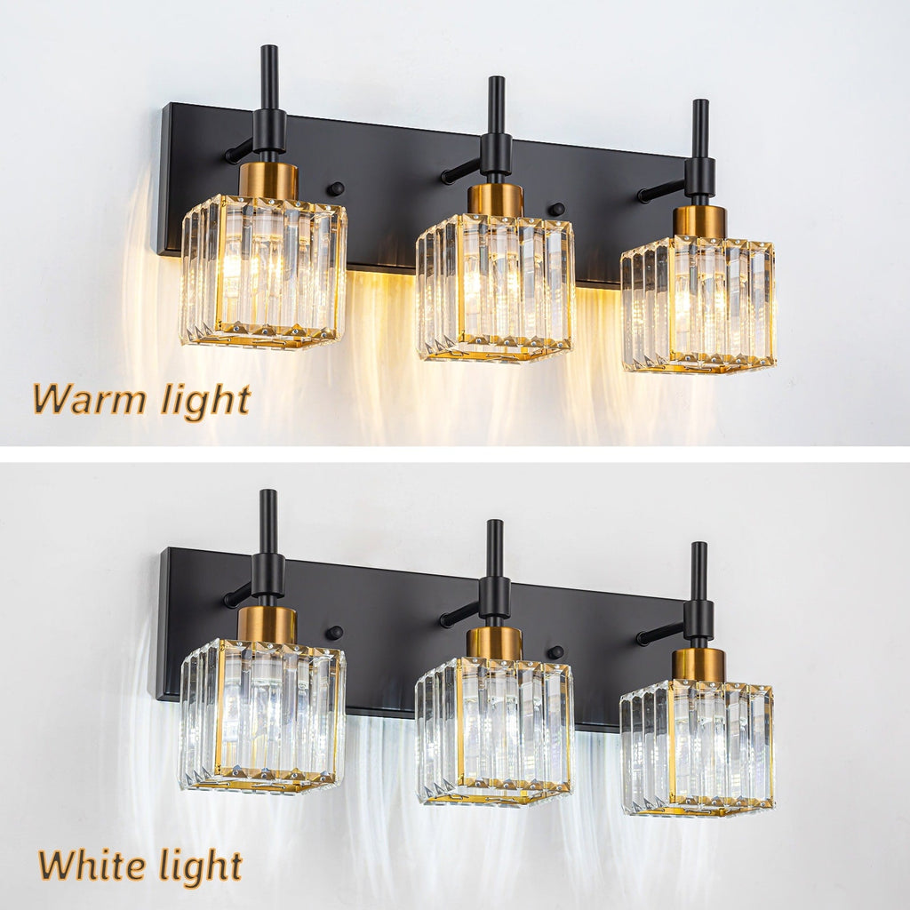 Ora Modern, lampade da bagno in cristallo dimmerabili sopra lo specchio, luci glamour per il bagno