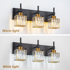 Ora Modern, lampade da bagno in cristallo dimmerabili sopra lo specchio, luci glamour per il bagno