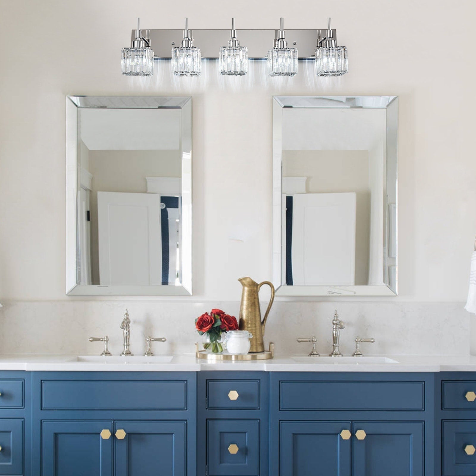 Ora Modern, lampade da bagno in cristallo dimmerabili sopra lo specchio, luci glamour per il bagno